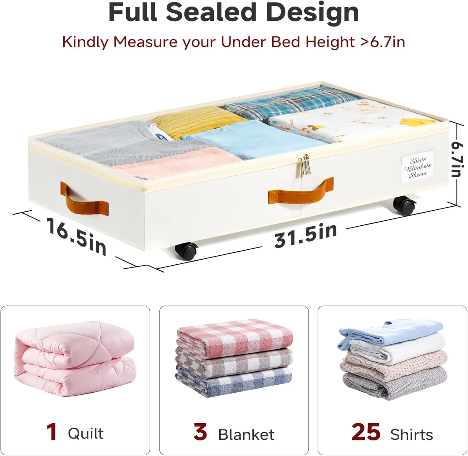 Under Bed Storage with Wheels Set of 2, Underbed Storage Container with Clear Lid Cover, 6.7 Inches Height Rolling Under Bed Drawer Storage Basket Bin Shoe Organizer for Cloth Sheet Sweater