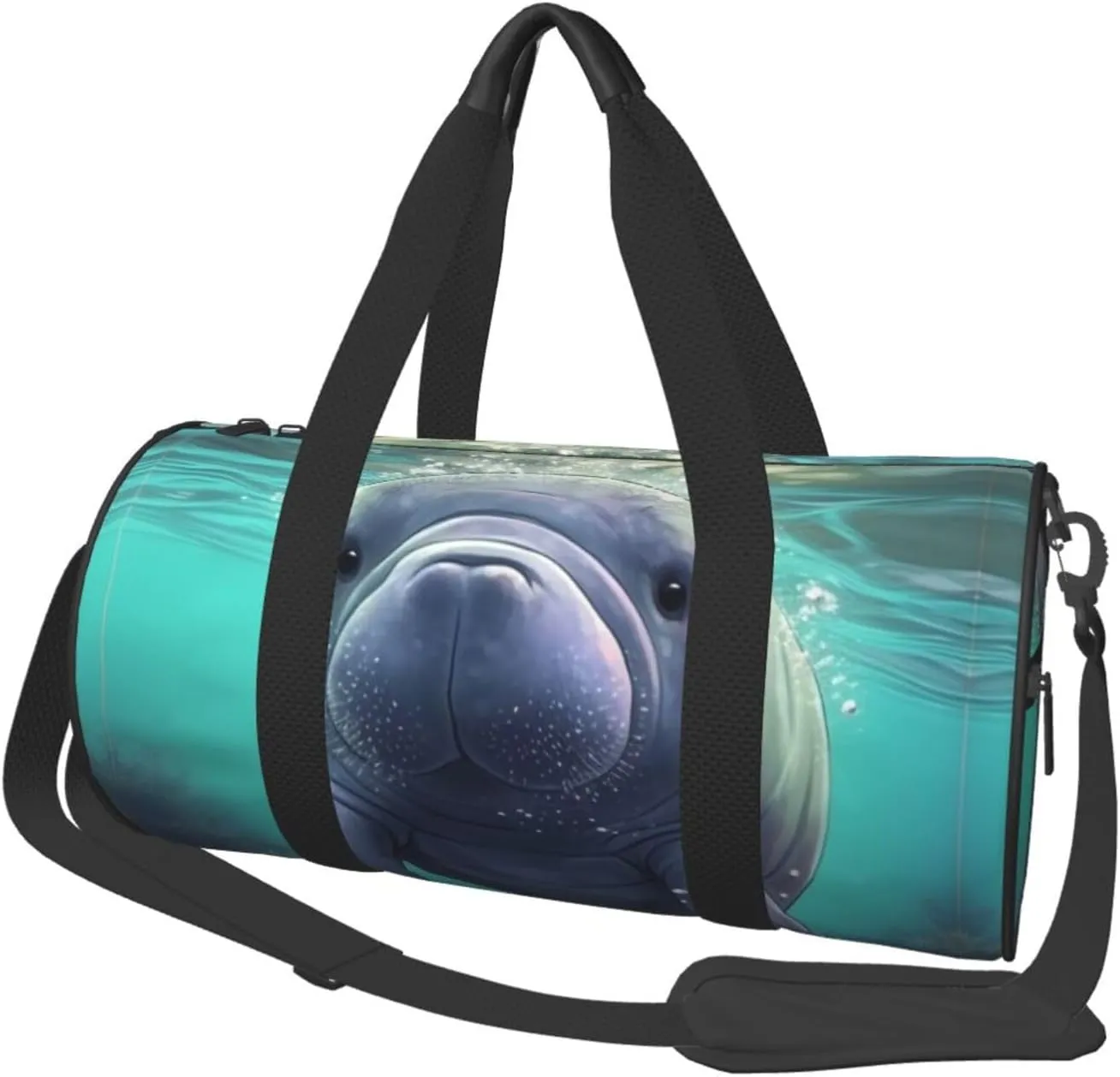 UNIOND Travel Duffle Bag Lightweight Sports Gym Bag for Men Women Foldable Carry on Weekender Overnight Bag Cute Sea Animal Manatee Canvas Sport Duffel Bag for Yoga Business Trip, Black