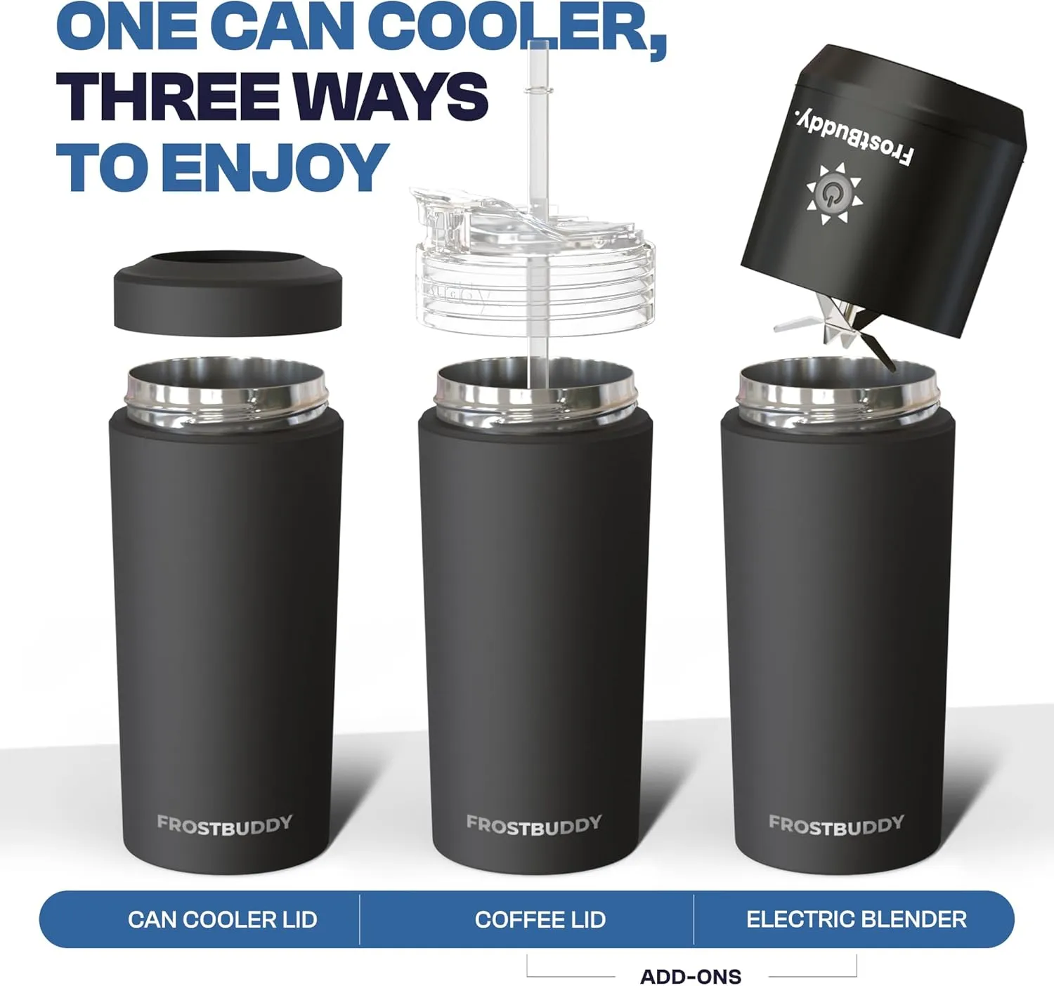 Universal Buddy XL Can Cooler by Frost Buddy - Fits 12-ounce, 16-ounce, 20-ounce, and 24-ounce Cans and Bottles - Keep Your Drinks Refreshingly Chilled for over 12 hours. (Gunmetal Glory)
