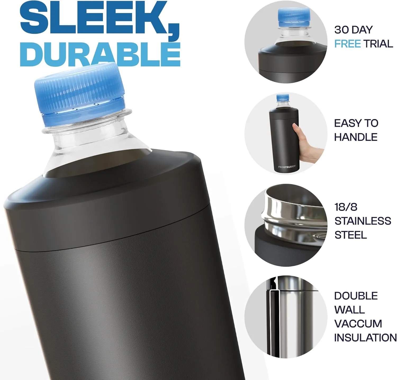 Universal Buddy XL Can Cooler by Frost Buddy - Fits 12-ounce, 16-ounce, 20-ounce, and 24-ounce Cans and Bottles - Keep Your Drinks Refreshingly Chilled for over 12 hours. (Gunmetal Glory)