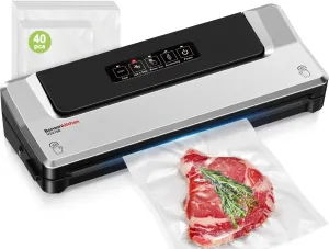 [Updated 2025] Bonsenkitchen Vacuum Sealer Machine   40 Vacuum Bags, Fast-Compact/Multi-Functional Food Vacuum Sealer with External Vacuum System, Silver