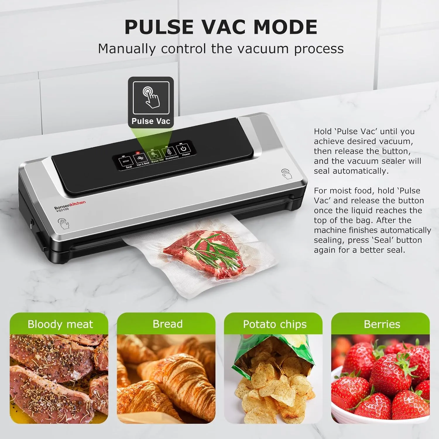 [Updated 2025] Bonsenkitchen Vacuum Sealer Machine   40 Vacuum Bags, Fast-Compact/Multi-Functional Food Vacuum Sealer with External Vacuum System, Silver