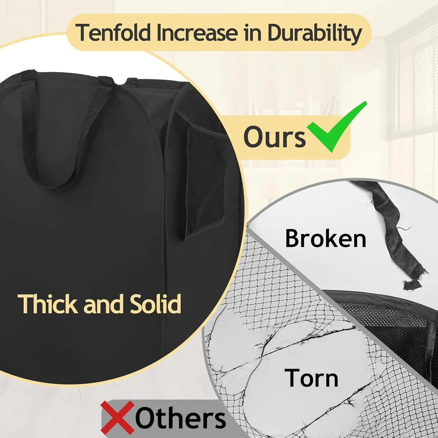 Upgraded Oxford Pop-up Laundry Hamper 2 Pack, 70L(18.5 Gal) Laundry Basket with Durable Handles Solid Bottom High Carbon Steel Frame and Side Pocket, Easy to Open and Fold Flat for Storage