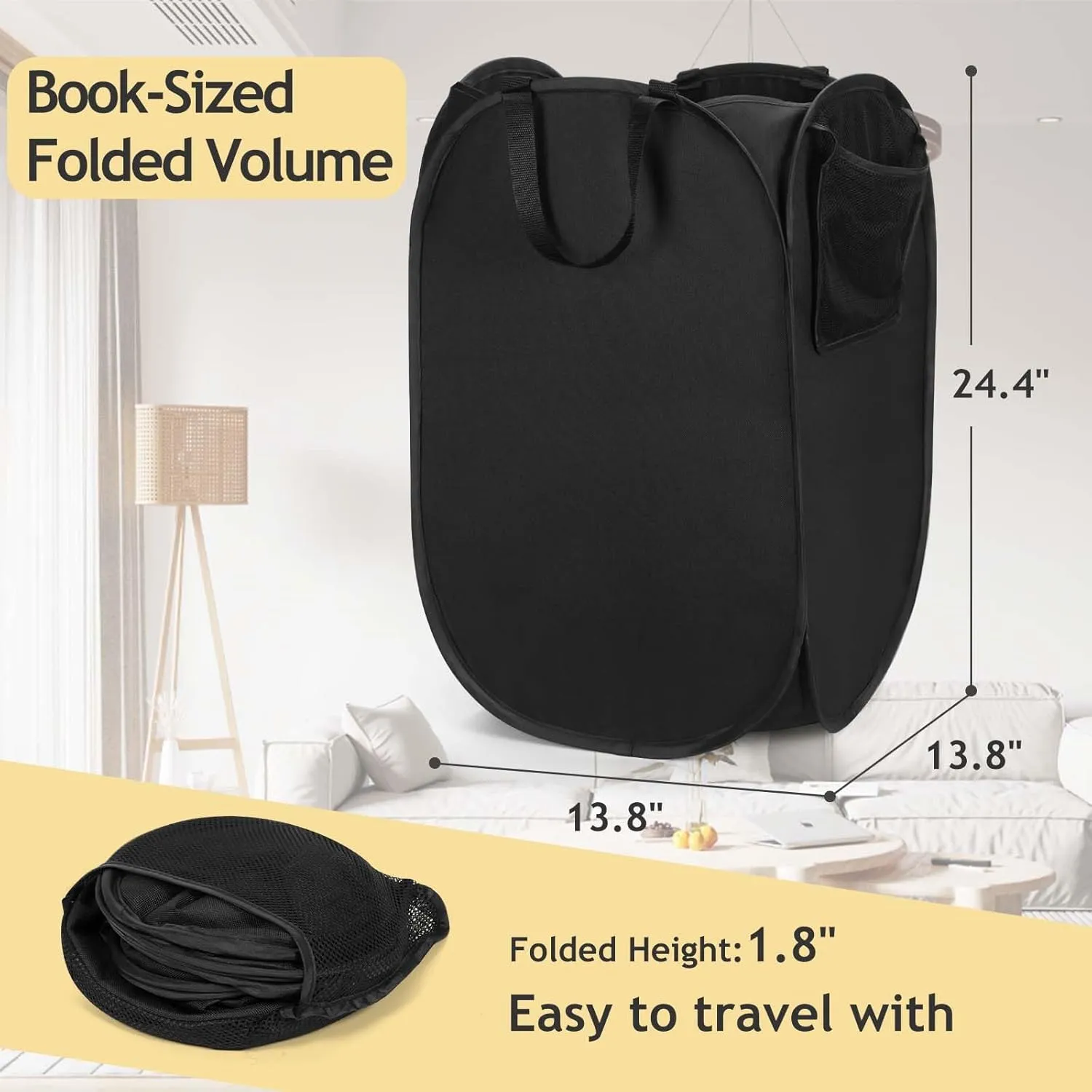 Upgraded Oxford Pop-up Laundry Hamper 2 Pack, 70L(18.5 Gal) Laundry Basket with Durable Handles Solid Bottom High Carbon Steel Frame and Side Pocket, Easy to Open and Fold Flat for Storage
