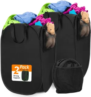 Upgraded Oxford Pop-up Laundry Hamper 2 Pack, 70L(18.5 Gal) Laundry Basket with Durable Handles Solid Bottom High Carbon Steel Frame and Side Pocket, Easy to Open and Fold Flat for Storage