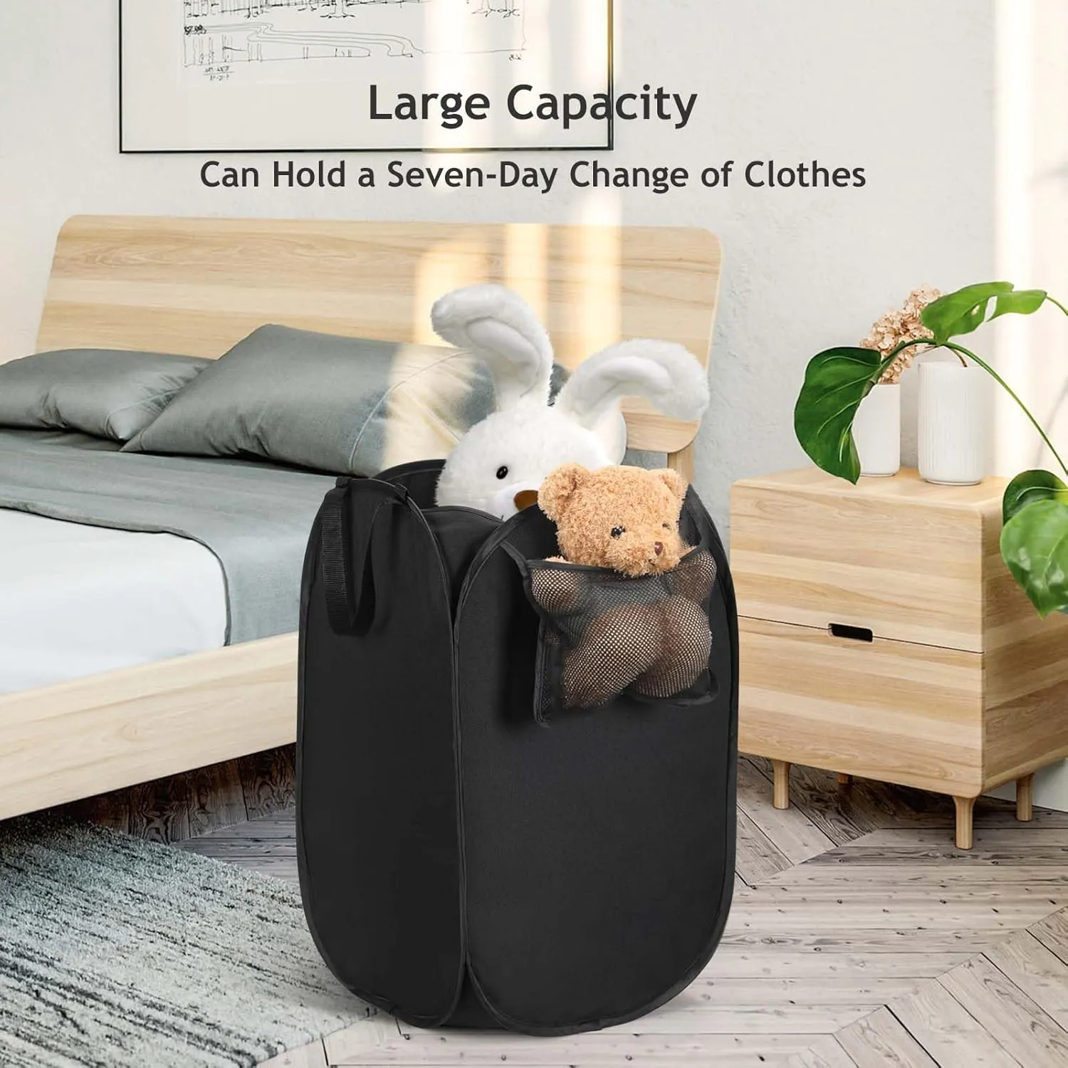Upgraded Oxford Pop-up Laundry Hamper 2 Pack, 70L(18.5 Gal) Laundry Basket with Durable Handles Solid Bottom High Carbon Steel Frame and Side Pocket, Easy to Open and Fold Flat for Storage