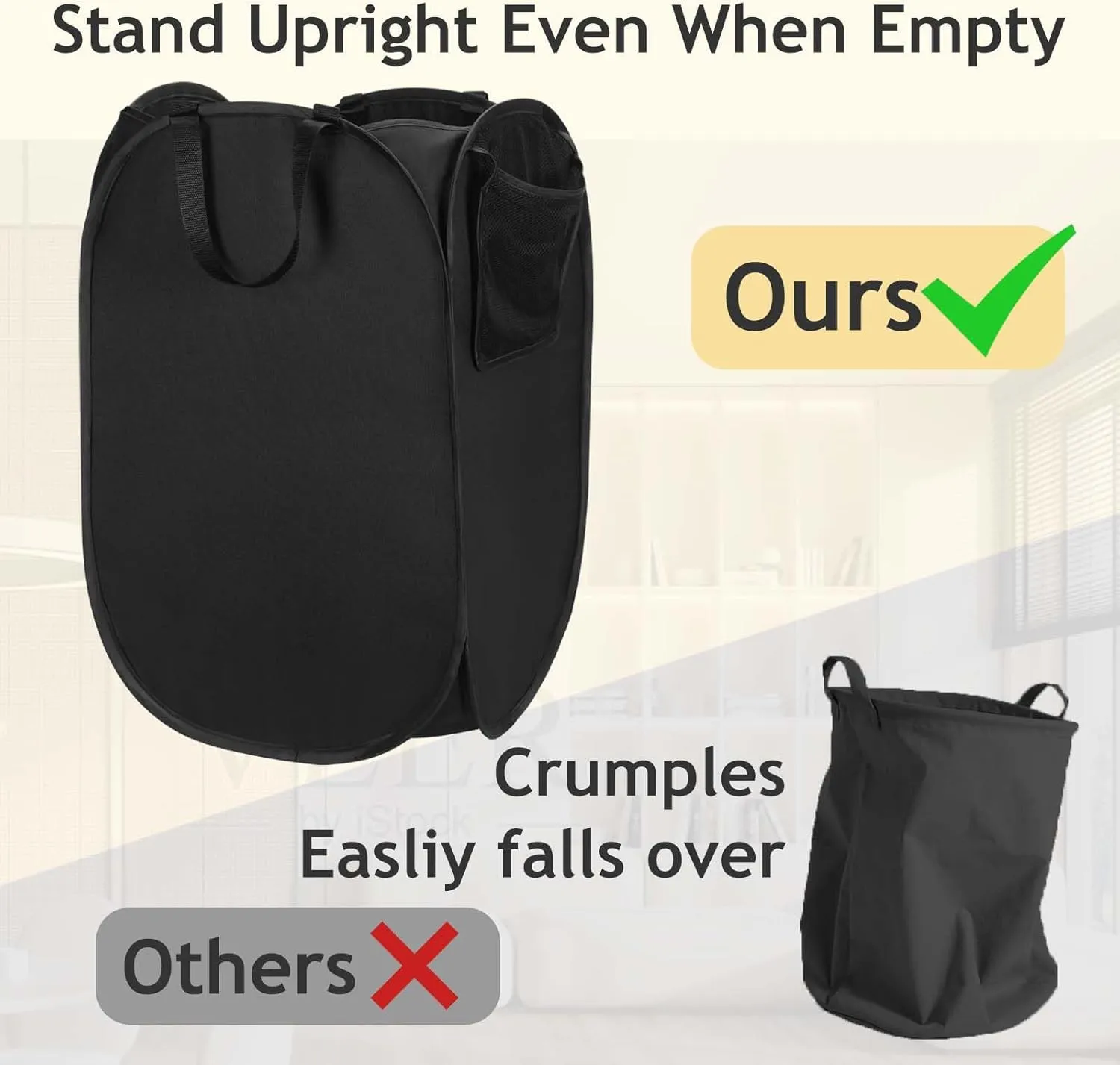 Upgraded Oxford Pop-up Laundry Hamper 2 Pack, 70L(18.5 Gal) Laundry Basket with Durable Handles Solid Bottom High Carbon Steel Frame and Side Pocket, Easy to Open and Fold Flat for Storage
