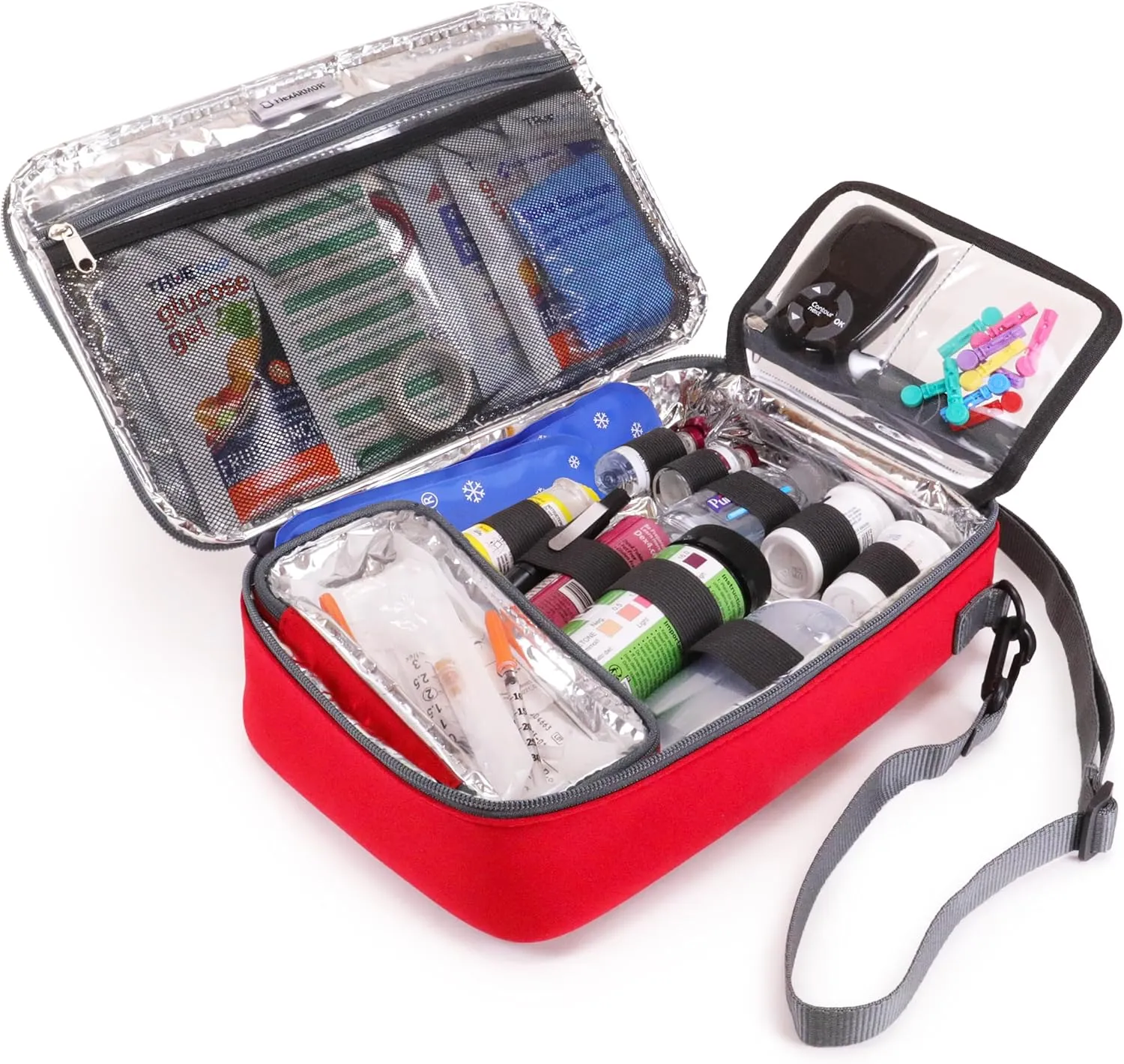 USA GEAR Diabetes Travel Case for Diabetes Care Supplies Fits Insulin Syringes, Blood Sugar Monitor, Glucose Tablets - Highly Visible Diabetic Medication Organizer with Insulated Interior (Bag Only)