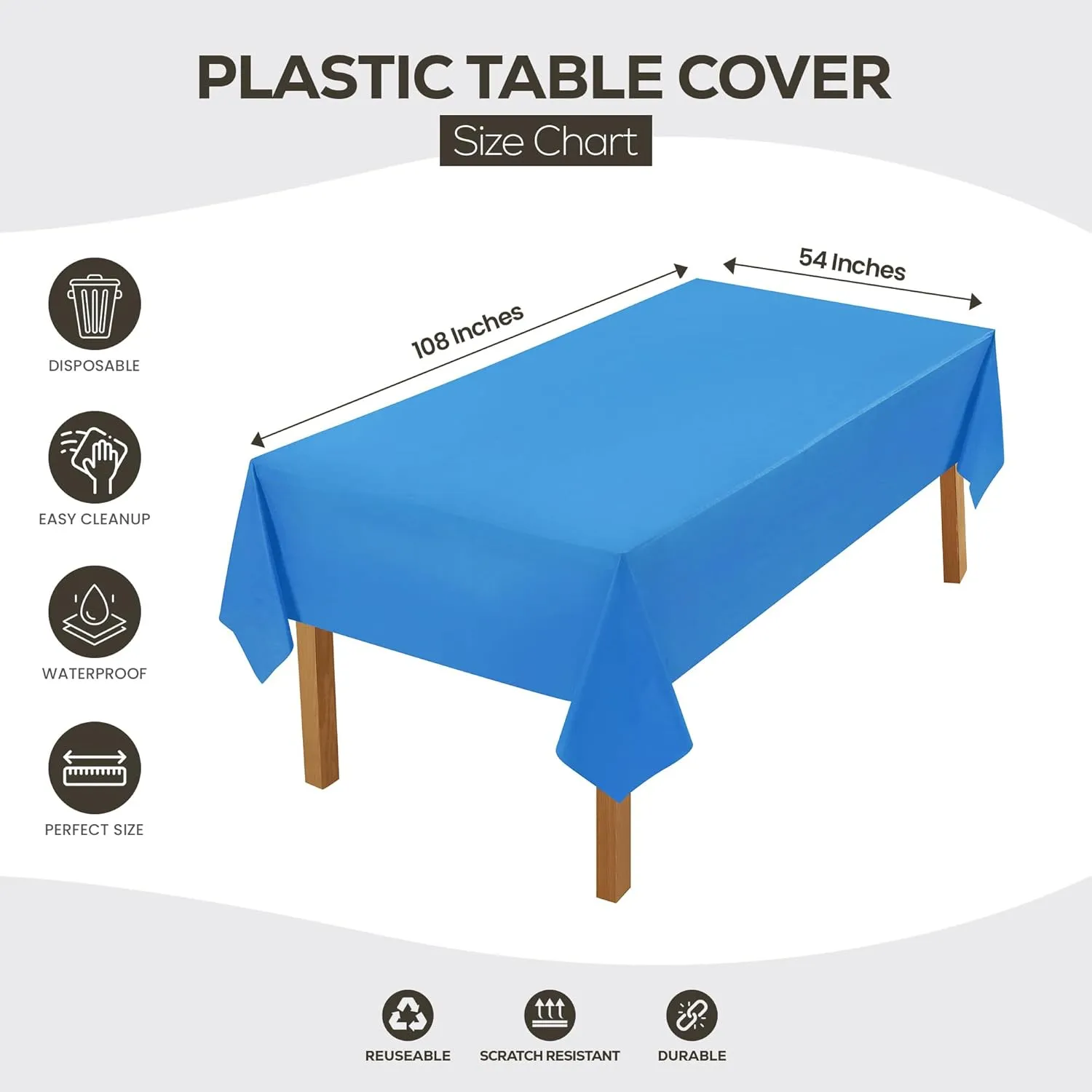 Utopia Kitchen Plastic Table Cloth Disposable (12 Pack - 54x108 Inch) Blue Rectangle Tablecloth Waterproof Stain Resistant Party Table Cover