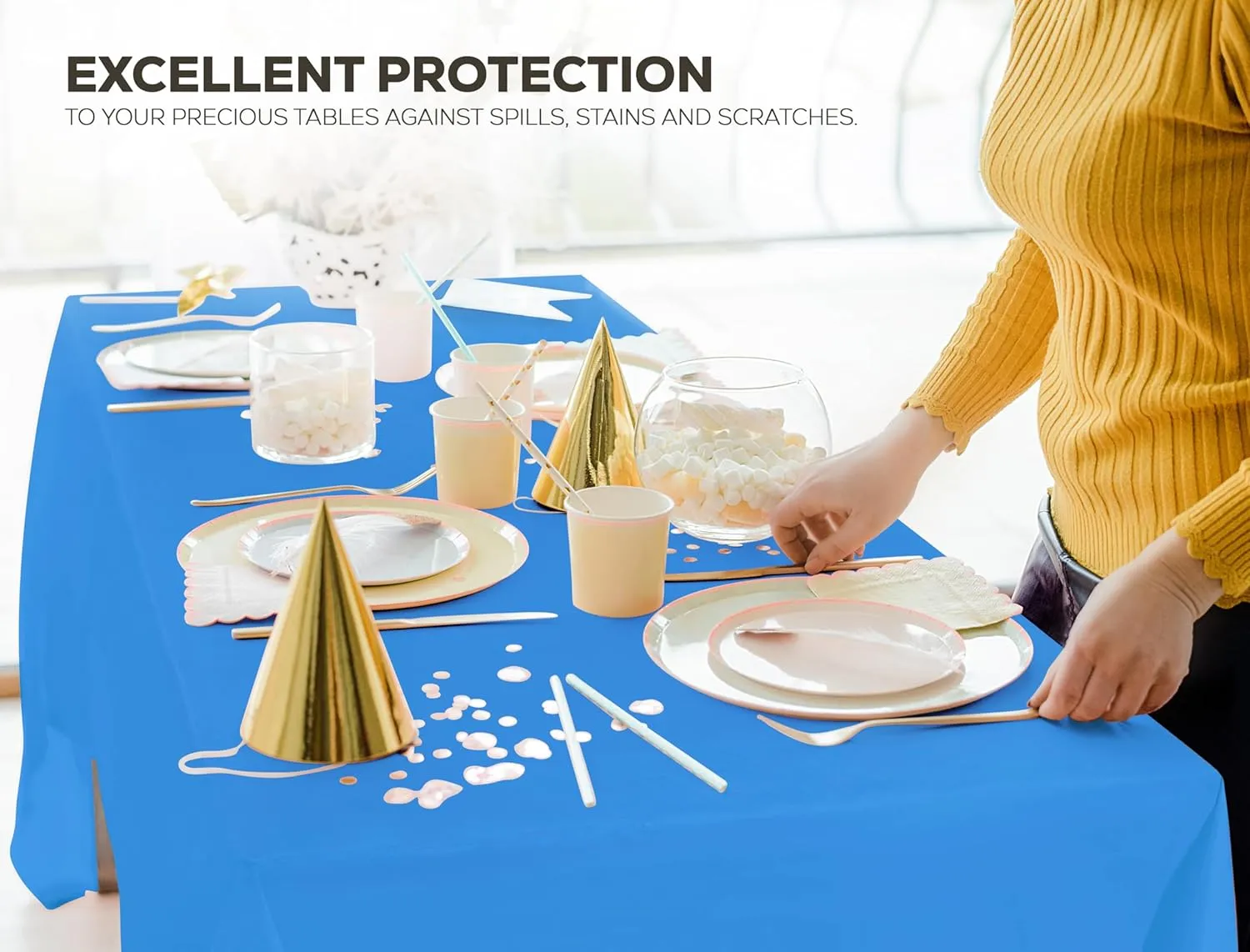 Utopia Kitchen Plastic Table Cloth Disposable (12 Pack - 54x108 Inch) Blue Rectangle Tablecloth Waterproof Stain Resistant Party Table Cover