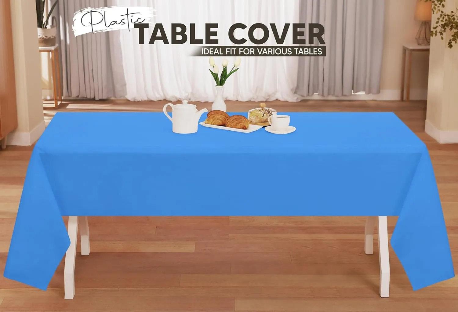 Utopia Kitchen Plastic Table Cloth Disposable (12 Pack - 54x108 Inch) Blue Rectangle Tablecloth Waterproof Stain Resistant Party Table Cover