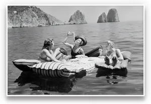 UYMHUKZ Women Eating Pasta on Lake Black and White Art Vintage Wall Art Funny Art Pasta Picnic on Lake Picnic on Lake 24X36in Unframed