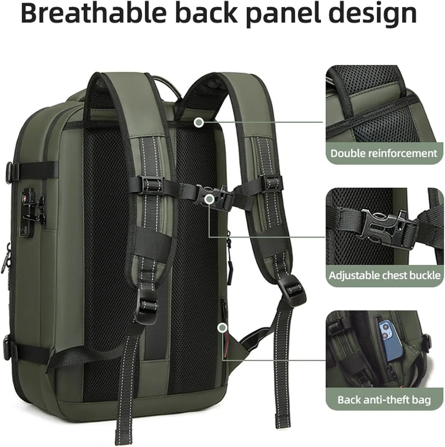 Vacuum Compression Backpack, Airopack Backpack, Airlines Approved, Fits 17 Inch Laptop for Travel, Business, Camping (Green without air pump)