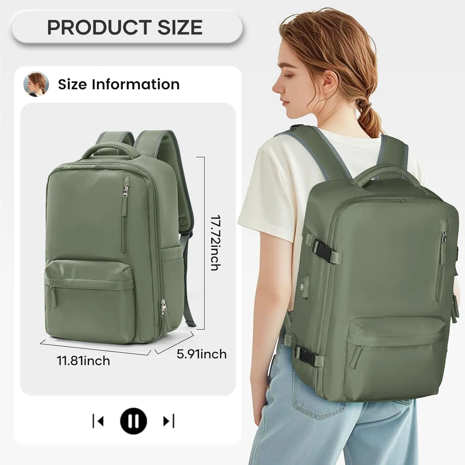 Vacuum Compression Backpack, Travel Vacuum Backpack with Electric Vacpack Pump, Flight Approved Carry On Personal Item Suitcase Luggage for Men Women, Green