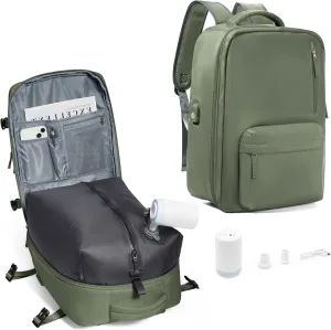 Vacuum Compression Backpack, Travel Vacuum Backpack with Electric Vacpack Pump, Flight Approved Carry On Personal Item Suitcase Luggage for Men Women, Green