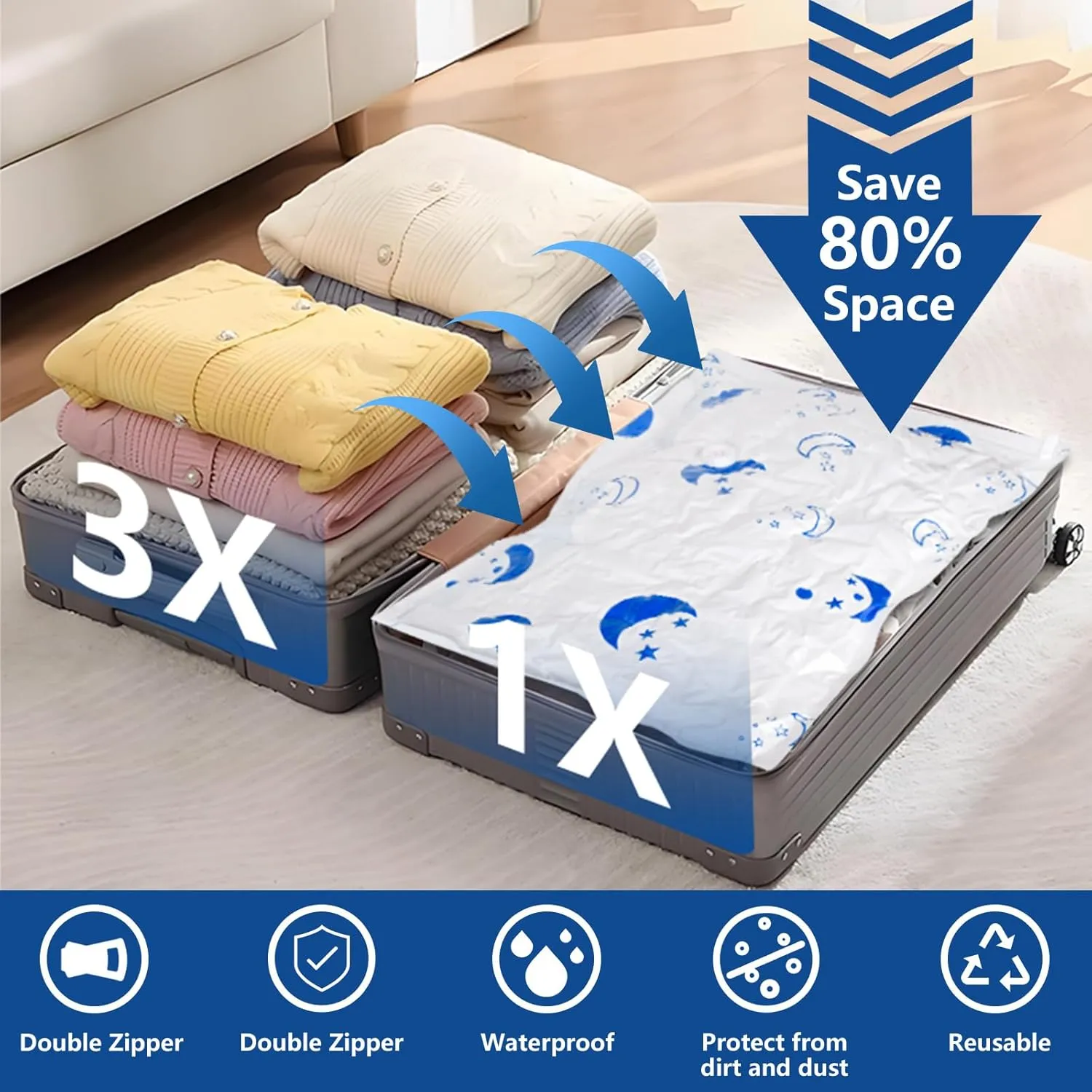 Vacuum Seal Bags for Clothing with Electric Pump,16 Pack Space Saver Bags (4 Jumbo, 4 Large, 4 Medium, 4 Small) Vacuum Storage Bags for Travel,Bedding,Blankets