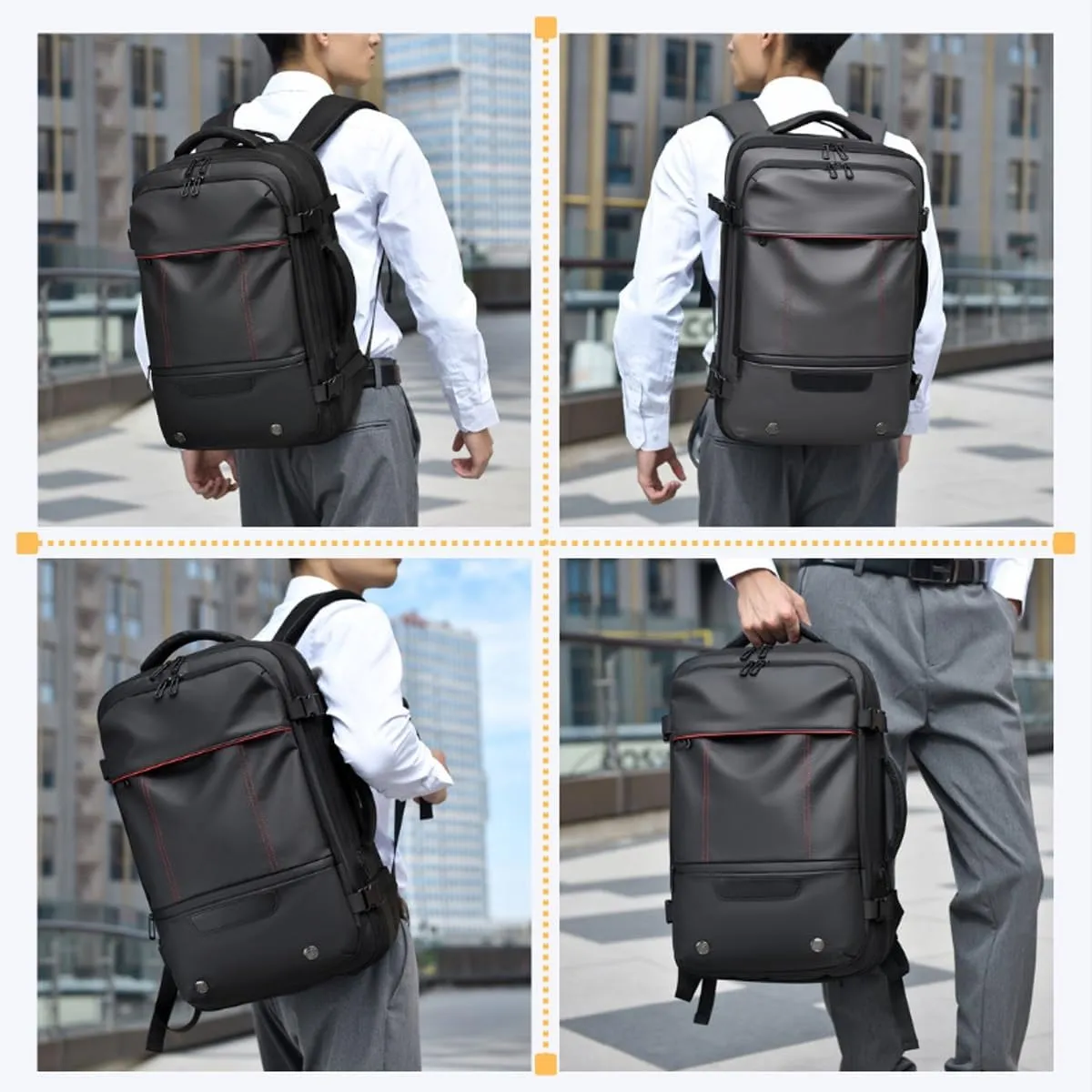 Vacuum Seal Carry on Backpack, Carry on Luggage with Vacuum Compression with Air Pump, Anti Theft Expandable Vacuum Suitcase with USB Charging Port for Laptop, Travel, Business, College, Camping(Black