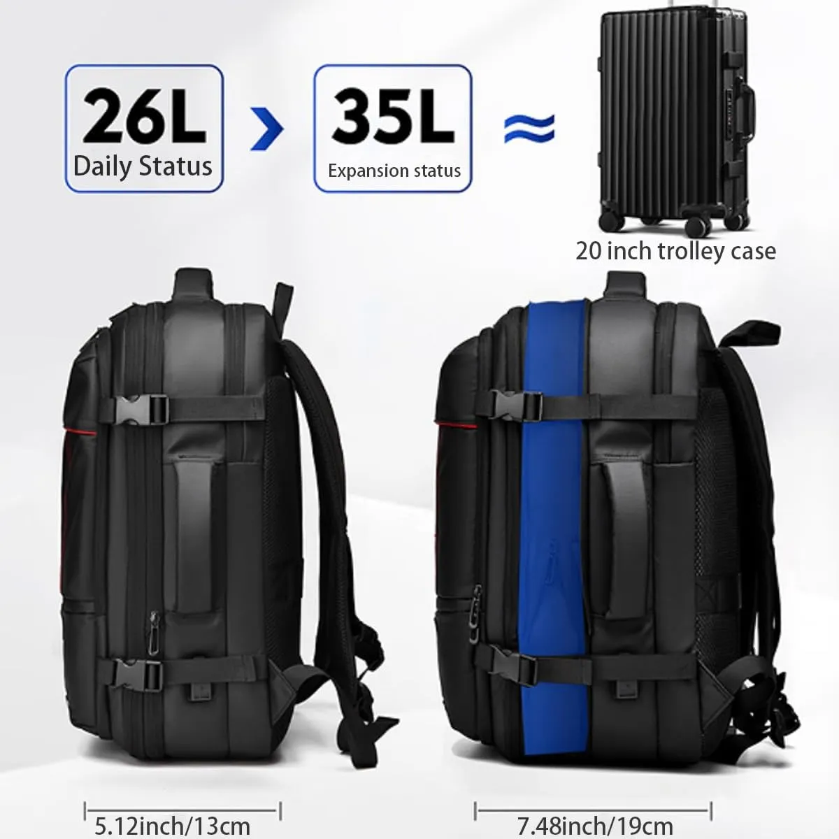 Vacuum Seal Carry on Backpack, Carry on Luggage with Vacuum Compression with Air Pump, Anti Theft Expandable Vacuum Suitcase with USB Charging Port for Laptop, Travel, Business, College, Camping(Black