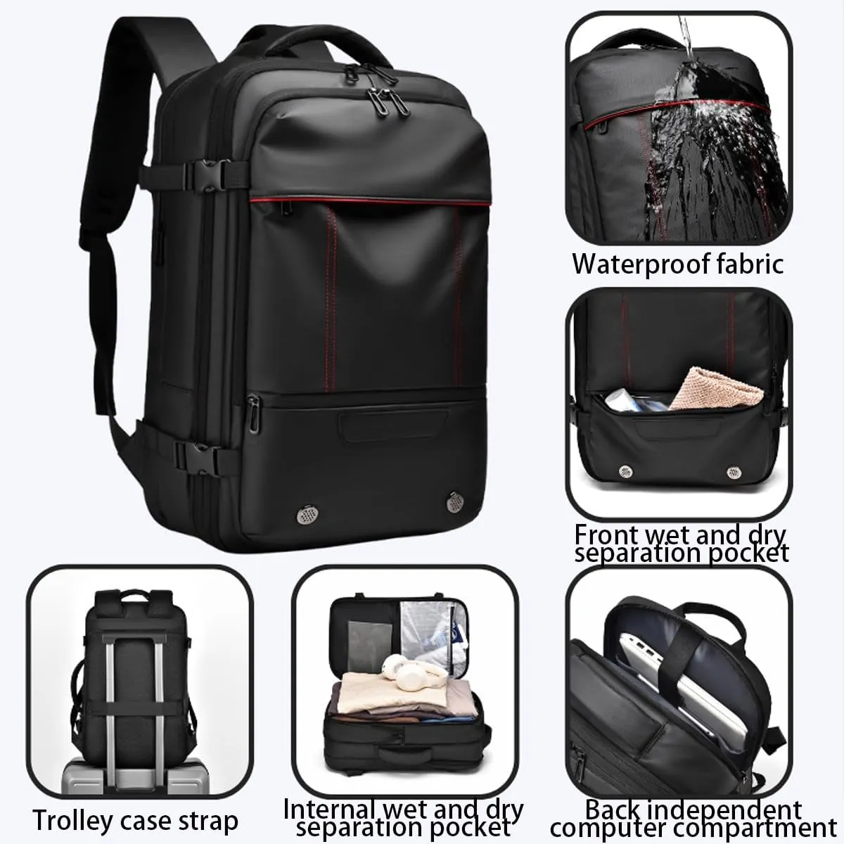 Vacuum Seal Carry on Backpack, Carry on Luggage with Vacuum Compression with Air Pump, Anti Theft Expandable Vacuum Suitcase with USB Charging Port for Laptop, Travel, Business, College, Camping(Black
