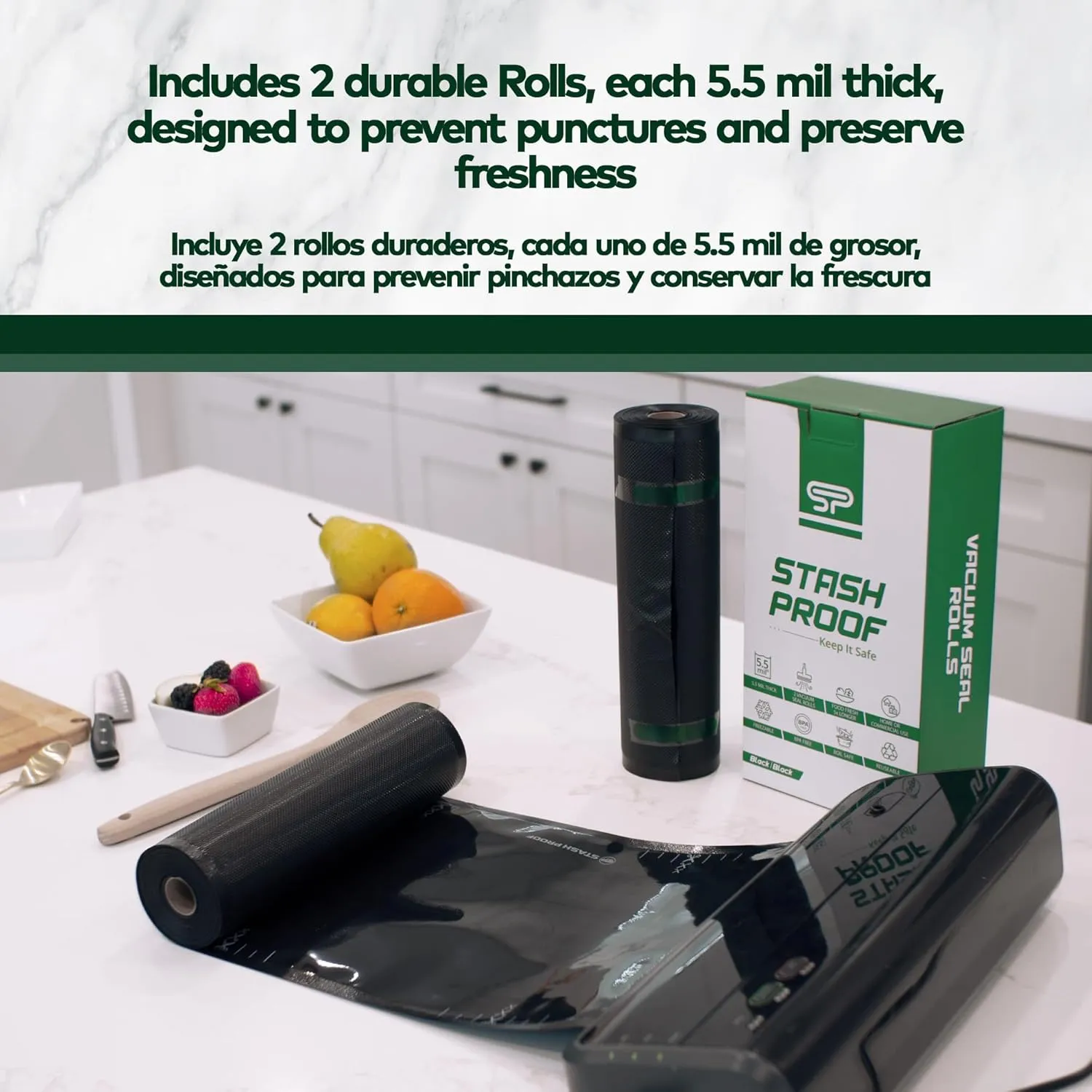 Vacuum Seal Rolls 11" x 50' 2 Pack (100 Feet Total) 5.5 Mil (Black and Black) - BPA Free Commerical Grade Food Saver for Storage, Sous Vide, and Meal Prep Sealer Bag