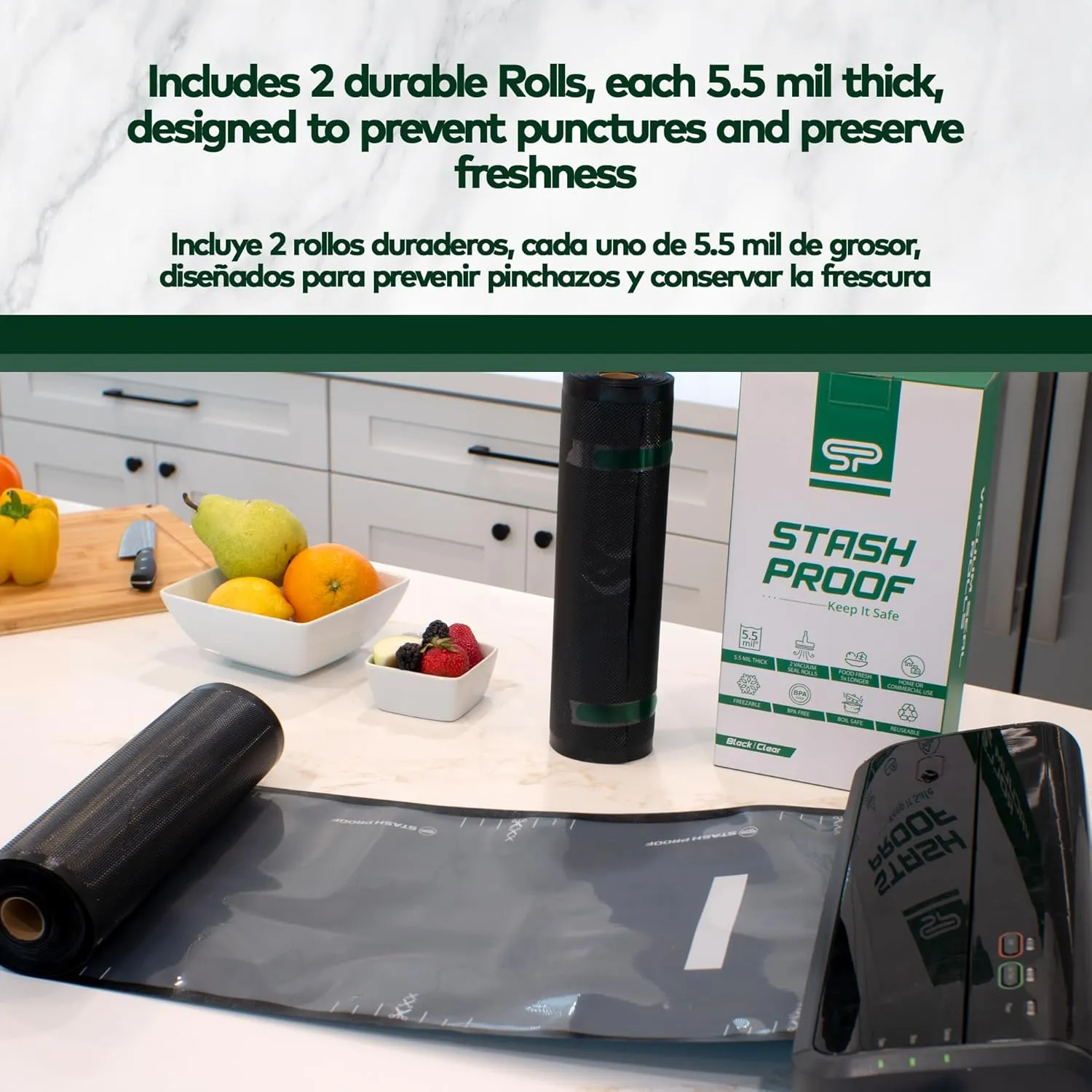 Vacuum Seal Rolls 11" x 50' 2 Pack (100 Feet Total) (Clear and Black) 5.5 Mil - BPA Free Commerical Grade Food Saver for Storage, Sous Vide, and Meal Prep Sealer Bag