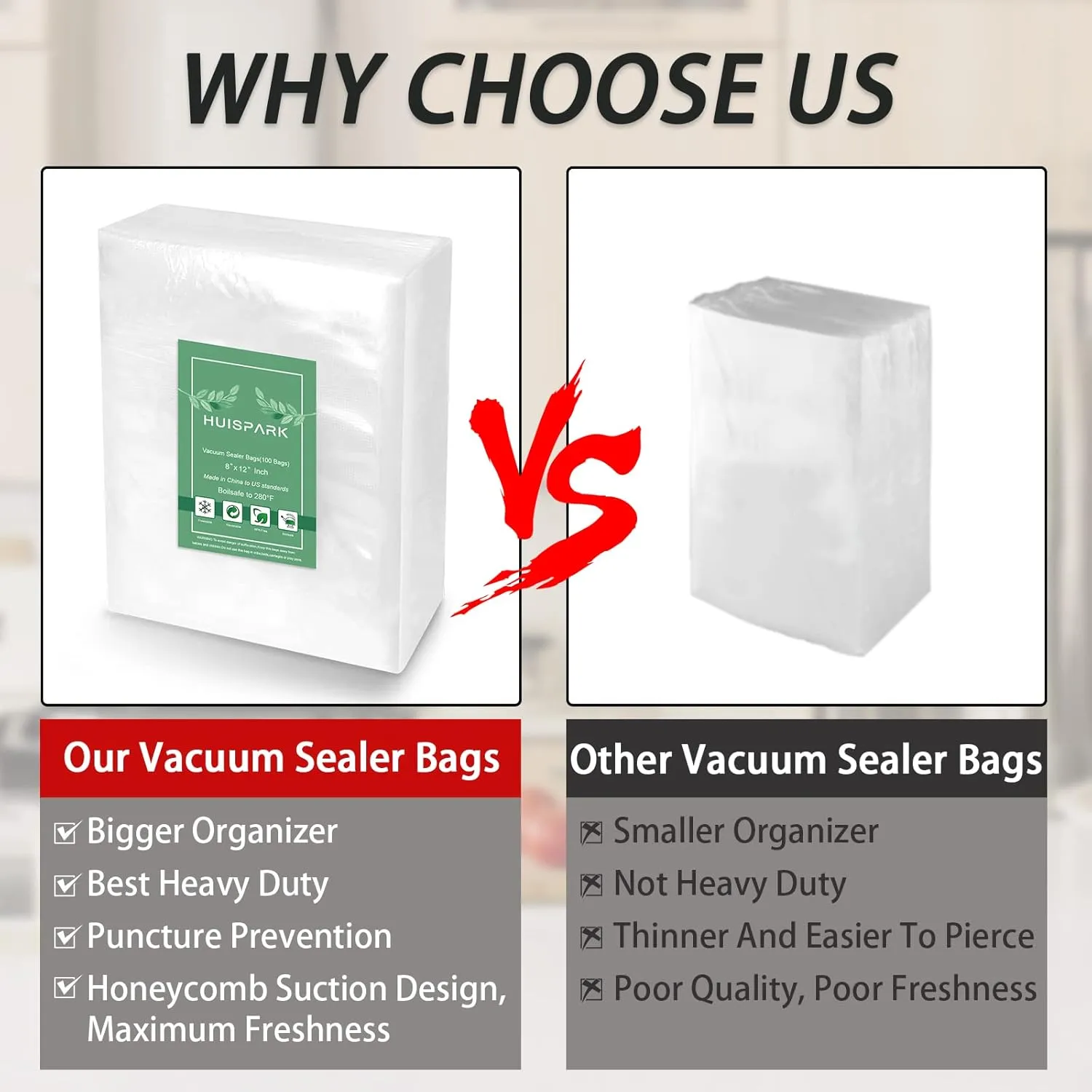 Vacuum Sealer Bags Heavy Duty Pre-Cut Design Commercial Grade Food Sealable 6x8 inch 100pcs for Heat Seal Food Storage, Smell Proof Bags Boilsafe to 280°F Freezable