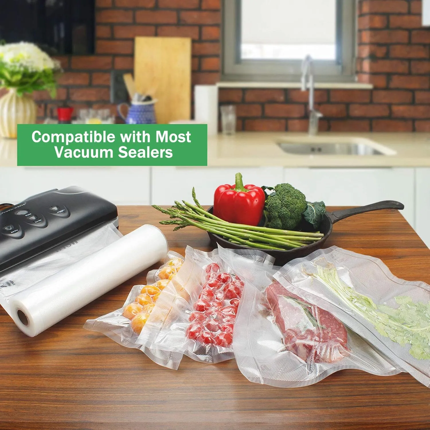Vacuum Sealer Bags Rolls (2-Pack), 8” X 50’ Heavy Duty Commercial Grade Embossed Bags for Food Preservation Freezer Sous Vide Cooking(Total 100 Feet)