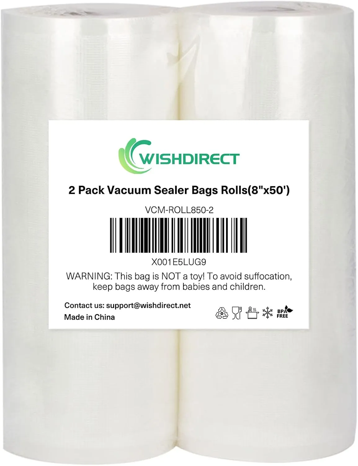Vacuum Sealer Bags Rolls (2-Pack), 8” X 50’ Heavy Duty Commercial Grade Embossed Bags for Food Preservation Freezer Sous Vide Cooking(Total 100 Feet)