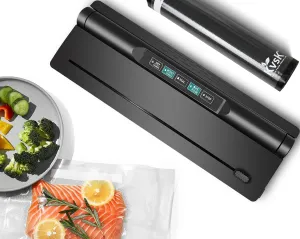 Vacuum Sealer Machine, 6-in-1 Compact Food Sealer Automatic Air Sealing System For Food Storage With Cutter and 11" x 9.8' Black Roll, One-Click Dry & Moist Vac Seal Mode