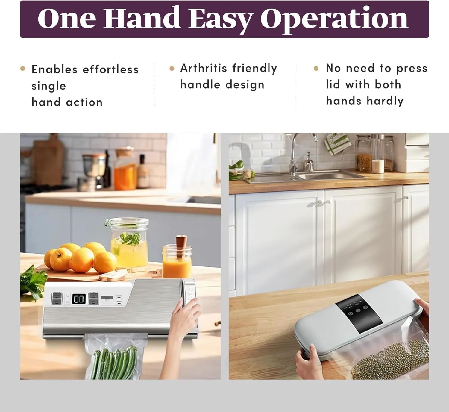 Vacuum Sealer Machine, 95kPa 140W Double Seal Powerful Food Sealer, One Hand Operation Food Storage with Build-in Cutter & Roll Storage, Includes 2 Bag Rolls, 5pcs Pre-cut Bags white
