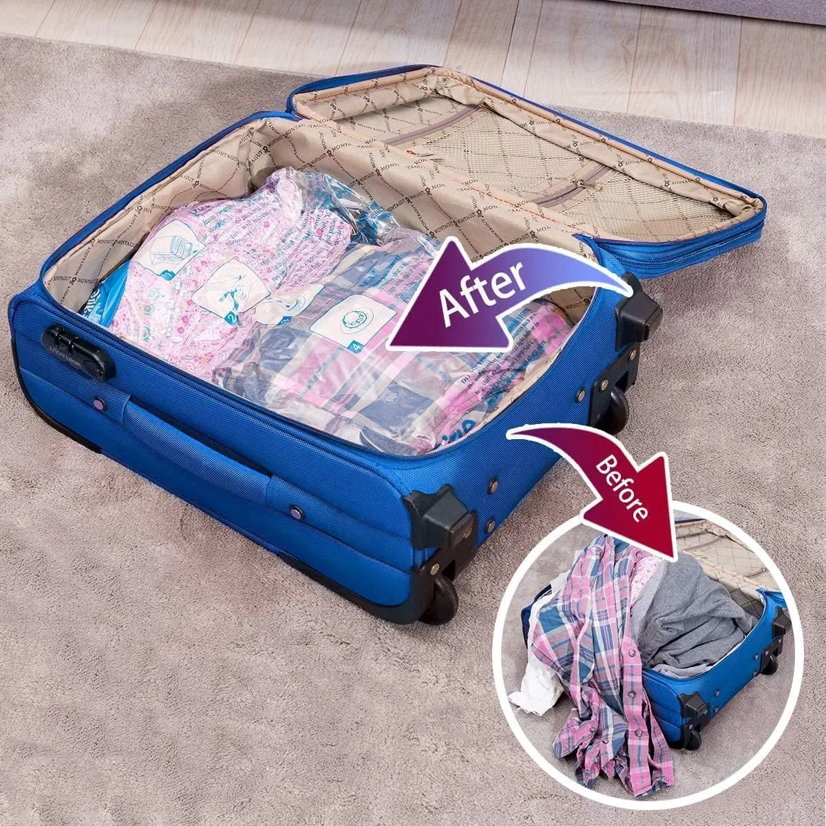 Vacuum Storage Bags 20 Combo (4 Jumbo/4Large/4 Medium/4 Small/4 Roll), Space Saver Sealer Bags, Airtight Compression Bags for Clothes, Pillows, Comforters, Blankets, Bedding