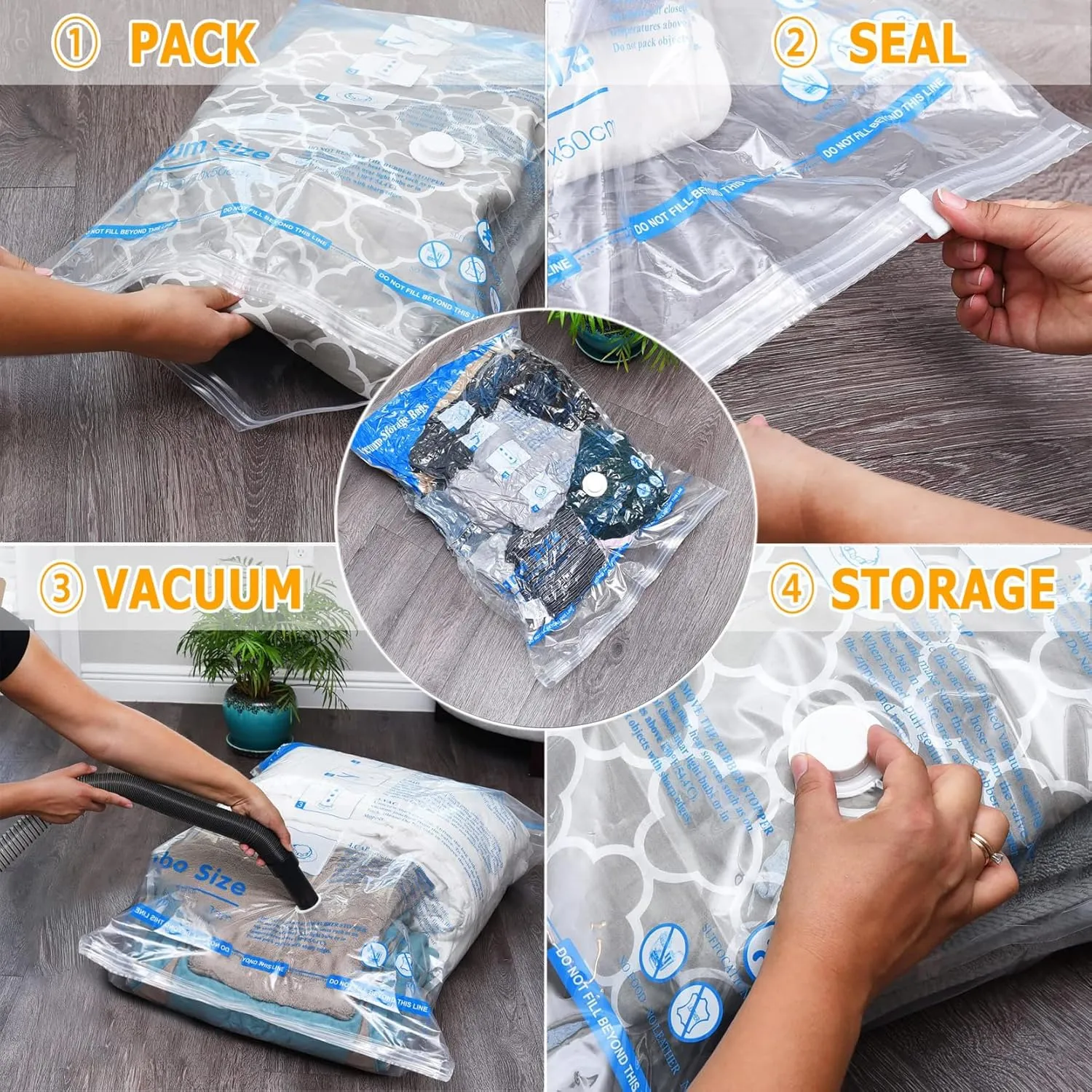 Vacuum Storage Bags 20 Combo (4 Jumbo/4Large/4 Medium/4 Small/4 Roll), Space Saver Sealer Bags, Airtight Compression Bags for Clothes, Pillows, Comforters, Blankets, Bedding