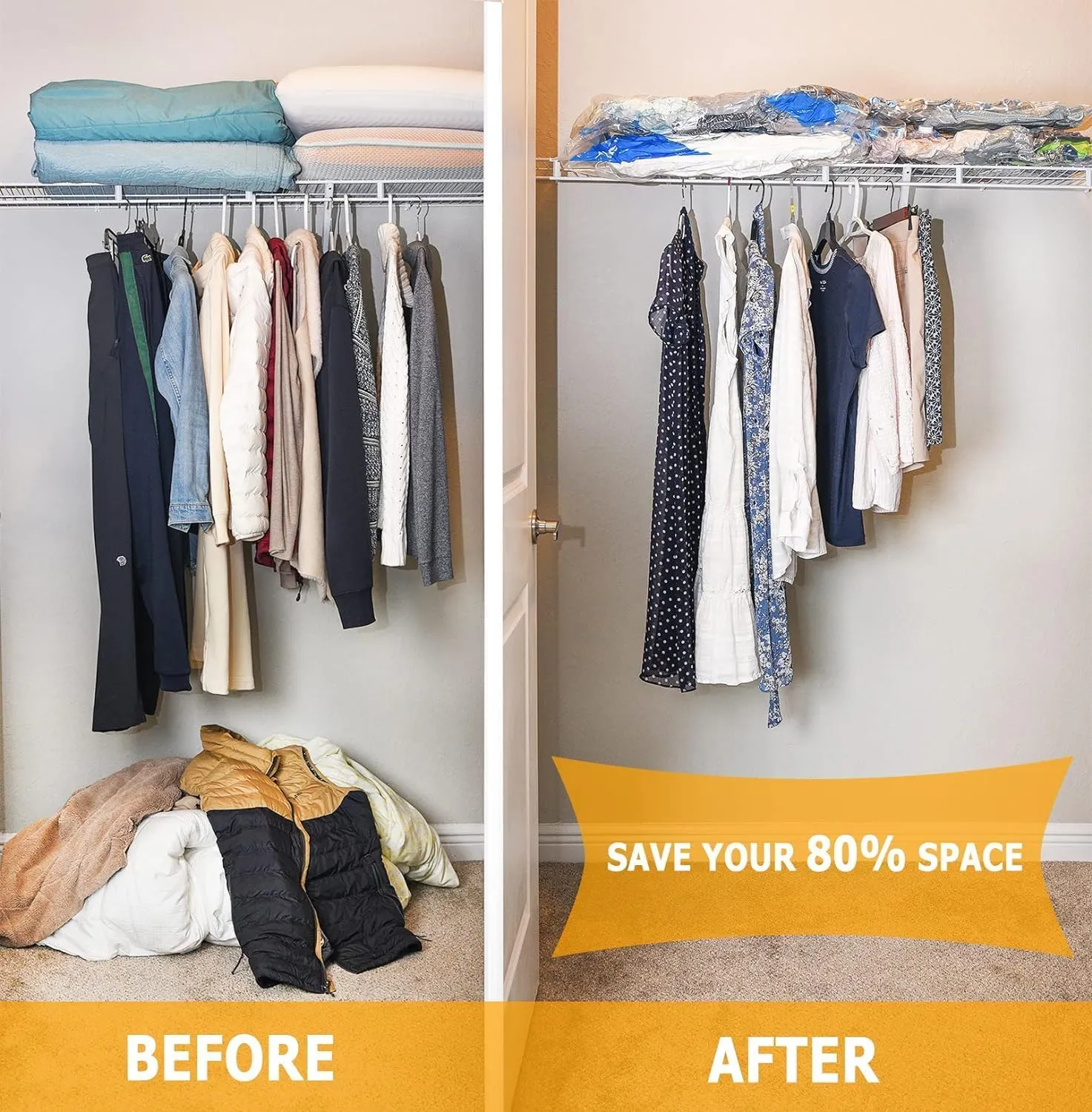 Vacuum Storage Bags 20 Combo (4 Jumbo/4Large/4 Medium/4 Small/4 Roll), Space Saver Sealer Bags, Airtight Compression Bags for Clothes, Pillows, Comforters, Blankets, Bedding