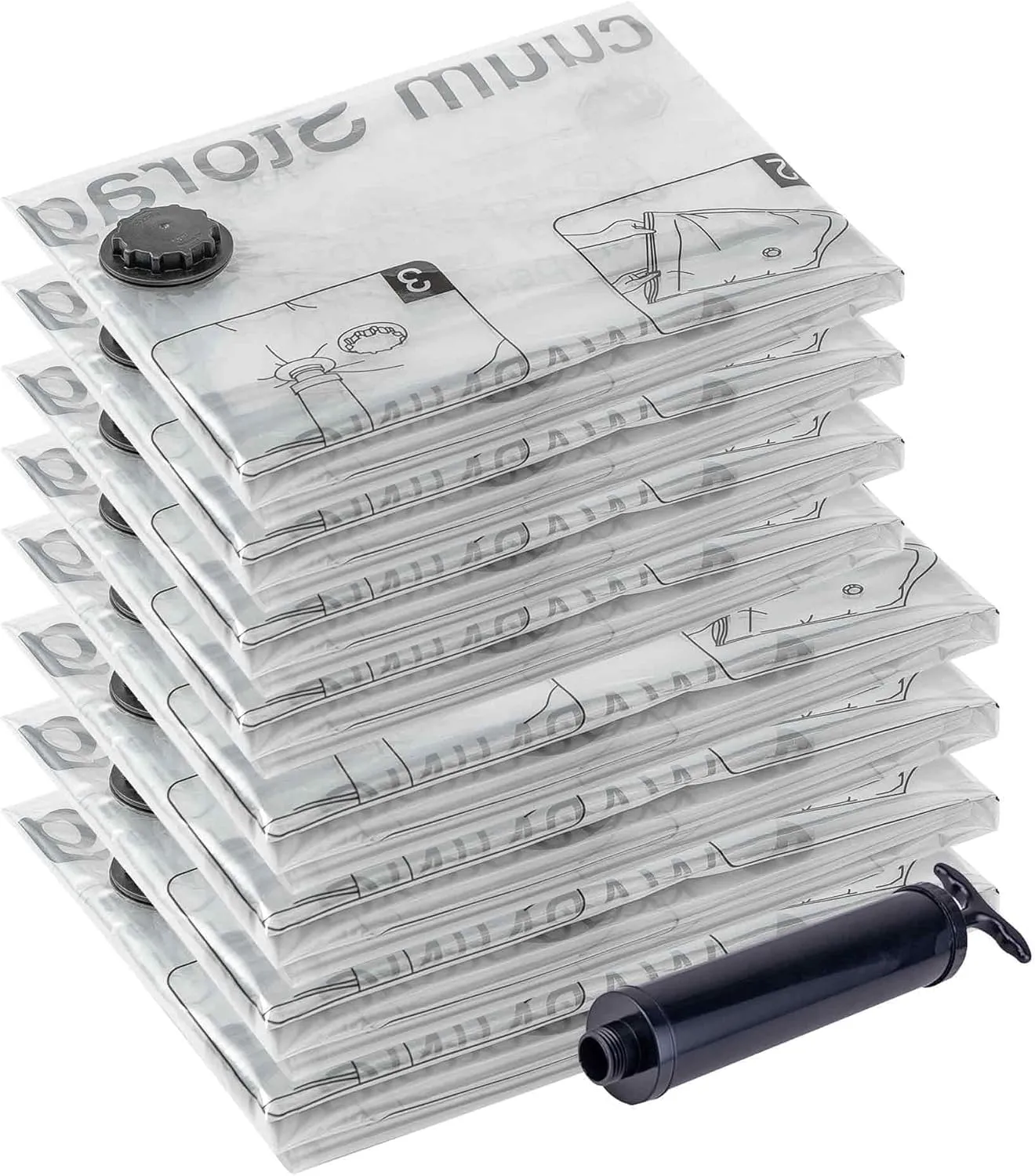 Vacuum Storage Bags (4 Jumbo, 4 Large), Space Saver Bags with Travel Hand Pump, Compression Airtight Sealer Bags for Clothes, Bedding, Pillows, Comforters, Blankets
