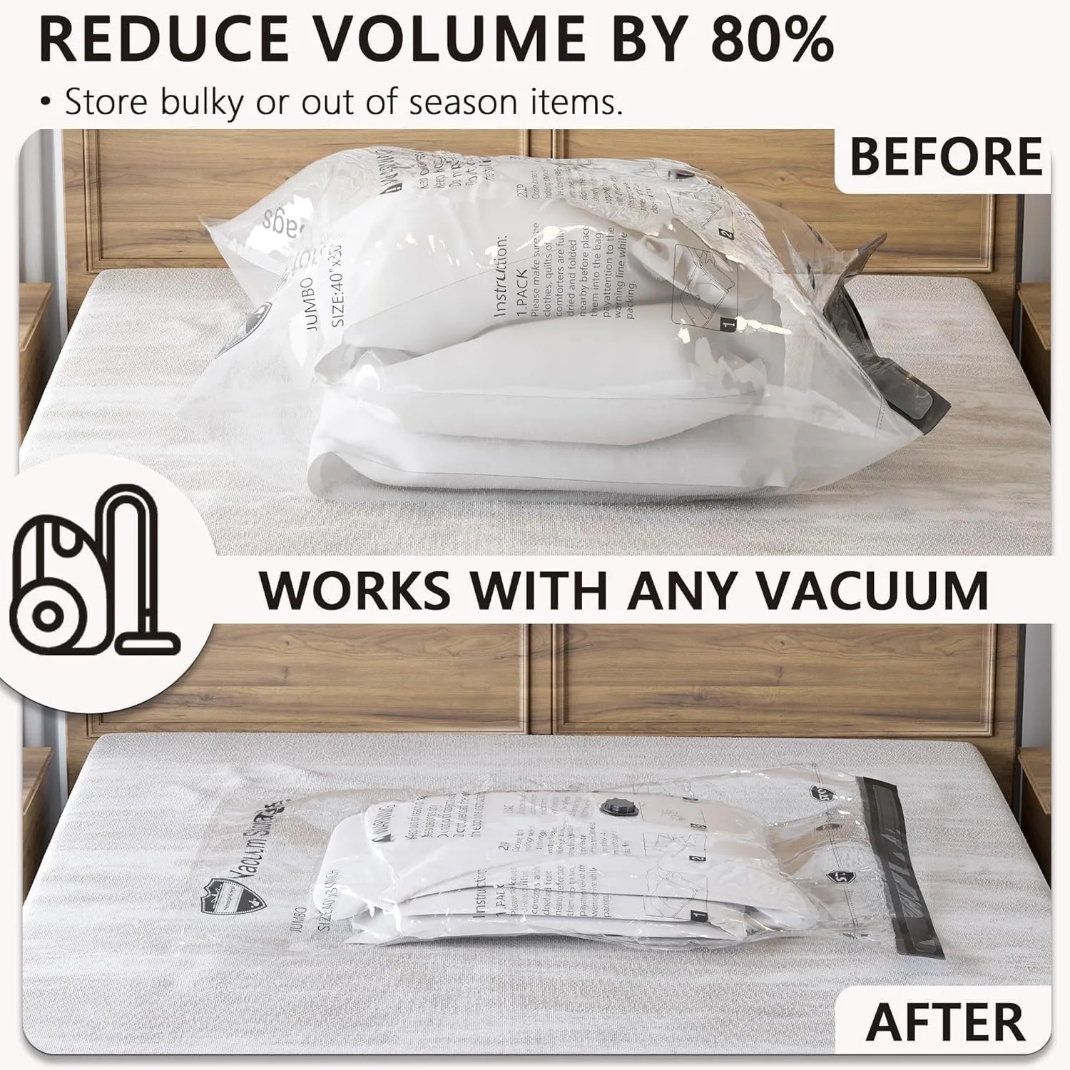 Vacuum Storage Bags (4 Jumbo, 4 Large), Space Saver Bags with Travel Hand Pump, Compression Airtight Sealer Bags for Clothes, Bedding, Pillows, Comforters, Blankets