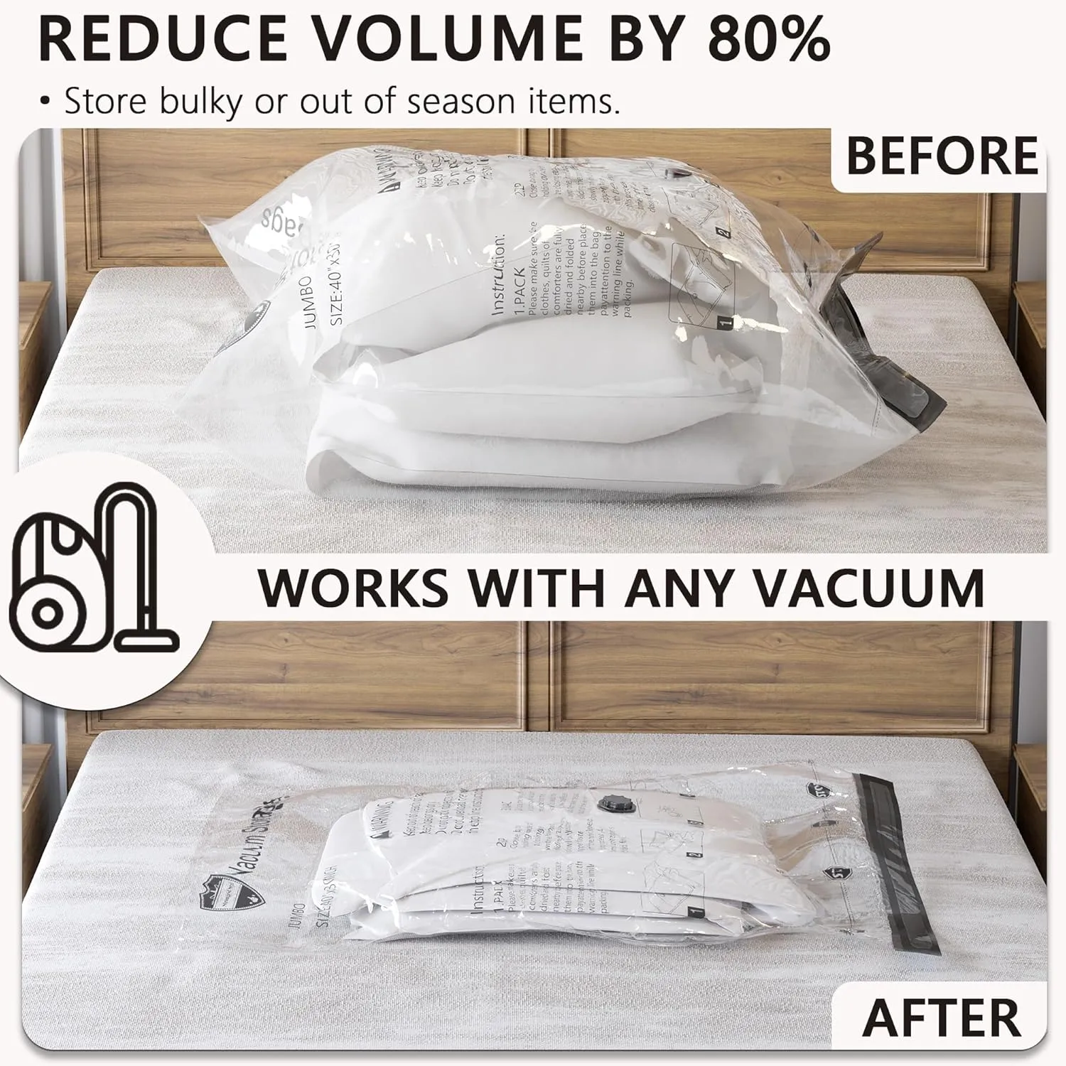 Vacuum Storage Bags 8 Combo, (2 Jumbo, 2 Large, 2 Medium, 2 Small) Space Saver Bags with Travel Hand Pump, Compression Airtight Sealer Bags for Clothes, Pillows, Comforters, Blankets