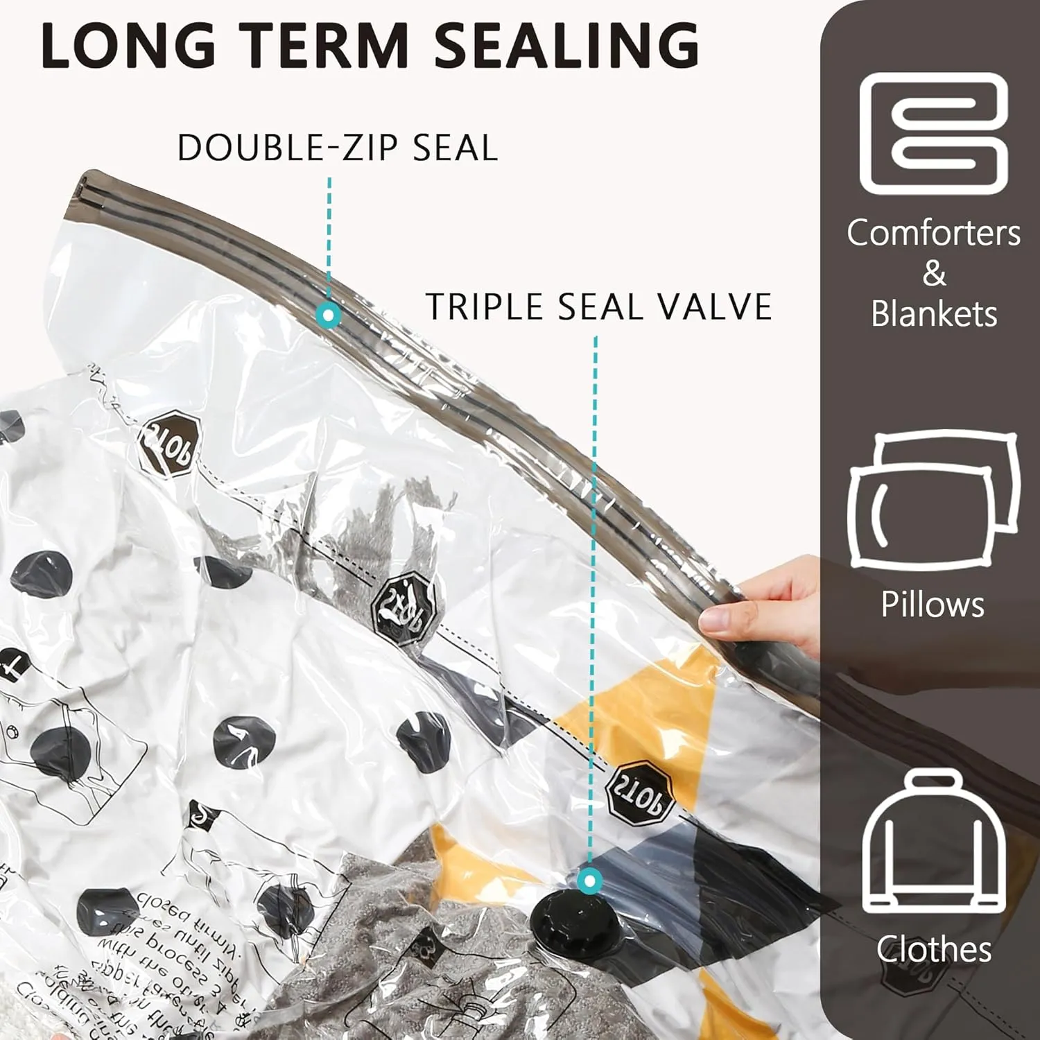 Vacuum Storage Bags 8 Combo, (2 Jumbo, 2 Large, 2 Medium, 2 Small) Space Saver Bags with Travel Hand Pump, Compression Airtight Sealer Bags for Clothes, Pillows, Comforters, Blankets