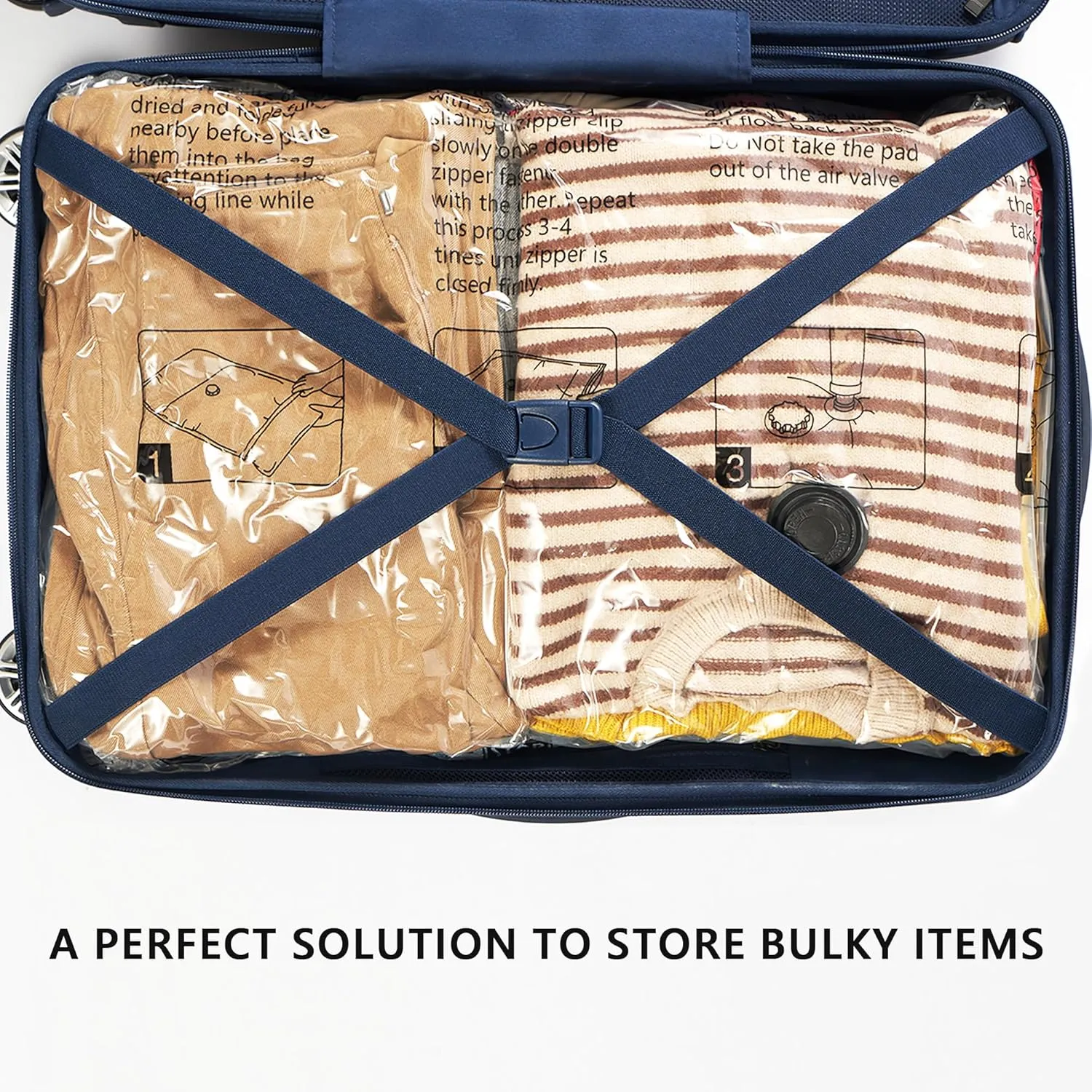 Vacuum Storage Bags 8 Combo, (2 Jumbo, 2 Large, 2 Medium, 2 Small) Space Saver Bags with Travel Hand Pump, Compression Airtight Sealer Bags for Clothes, Pillows, Comforters, Blankets