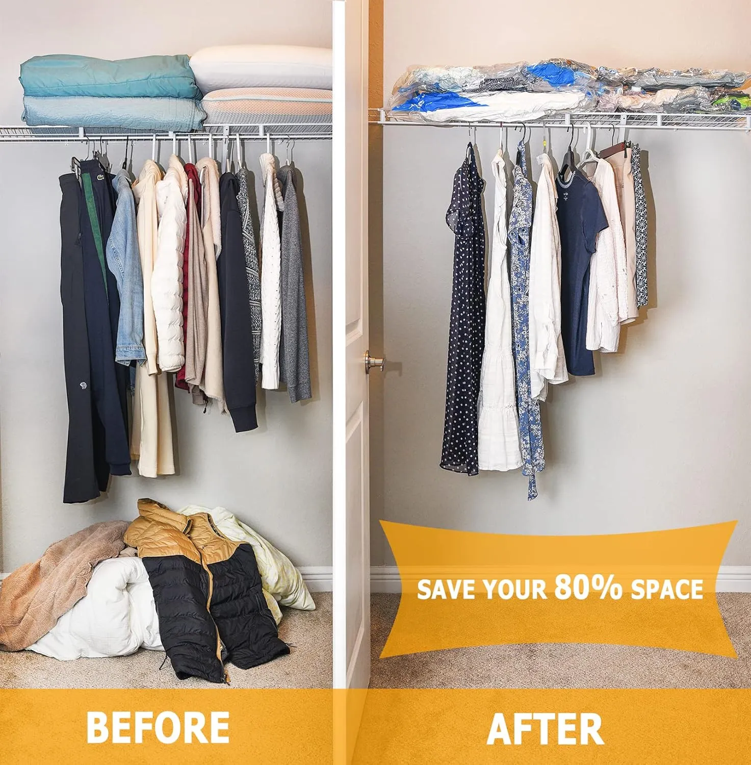 Vacuum Storage Bags 8 Medium, Space Saver Sealer Bags, Airtight Compression Bags for Clothes, Pillows, Comforters, Blankets, Bedding