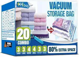Vacuum Storage Bags, Space Saver Vacuum Seal Storage Bags 20-Pack Sealer Bags for Clothes, Clothing, Bedding, Comforter, Blanket (20C)