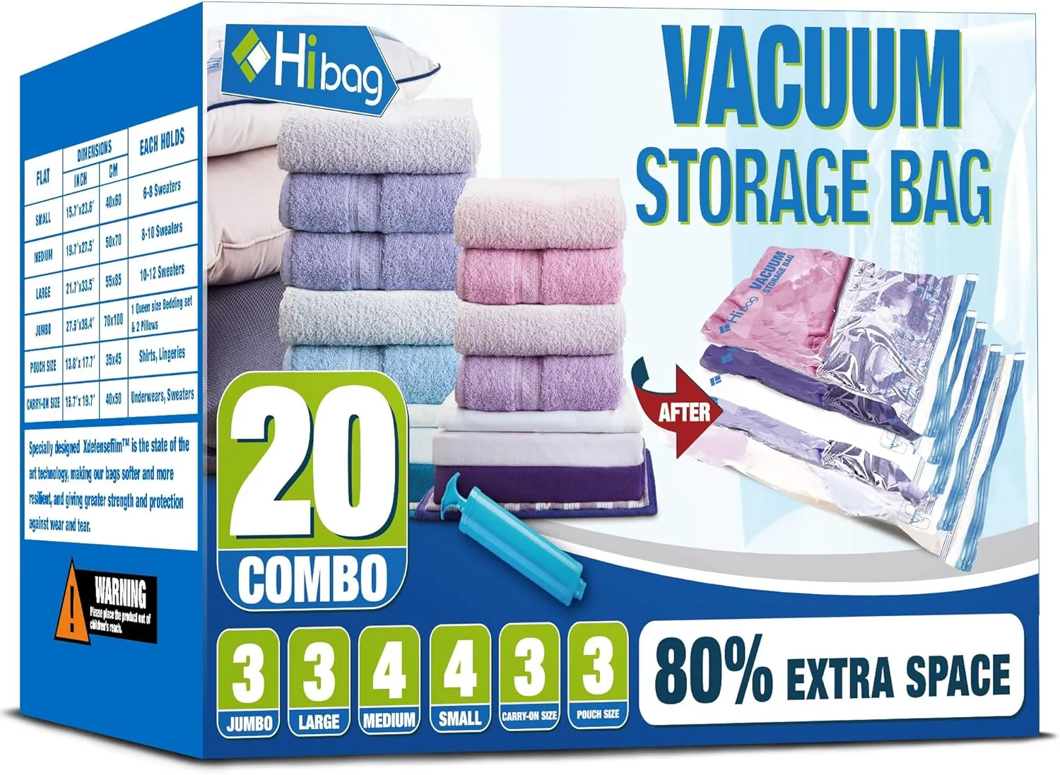 Vacuum Storage Bags, Space Saver Vacuum Seal Storage Bags 20-Pack Sealer Bags for Clothes, Clothing, Bedding, Comforter, Blanket (20C)