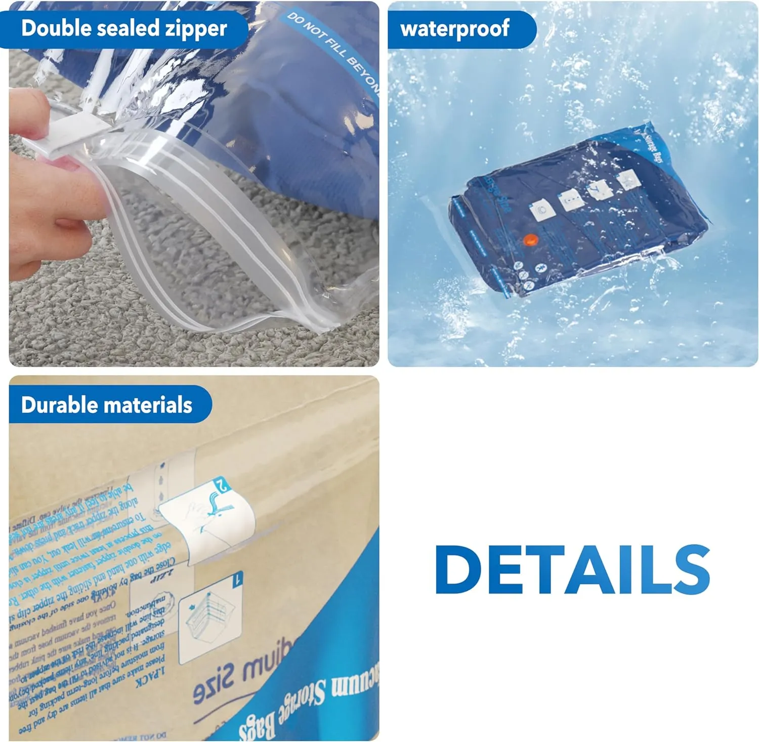 Vacuum Storage Bags with Electric Air Pump 8 Combo (2 Jumbo/2 Large/2 Medium/2 Small), Travel Vacuum Bags For Luggage, Airtight Compression Bags for Clothes, Pillows, Comforters, Blankets, Bedding