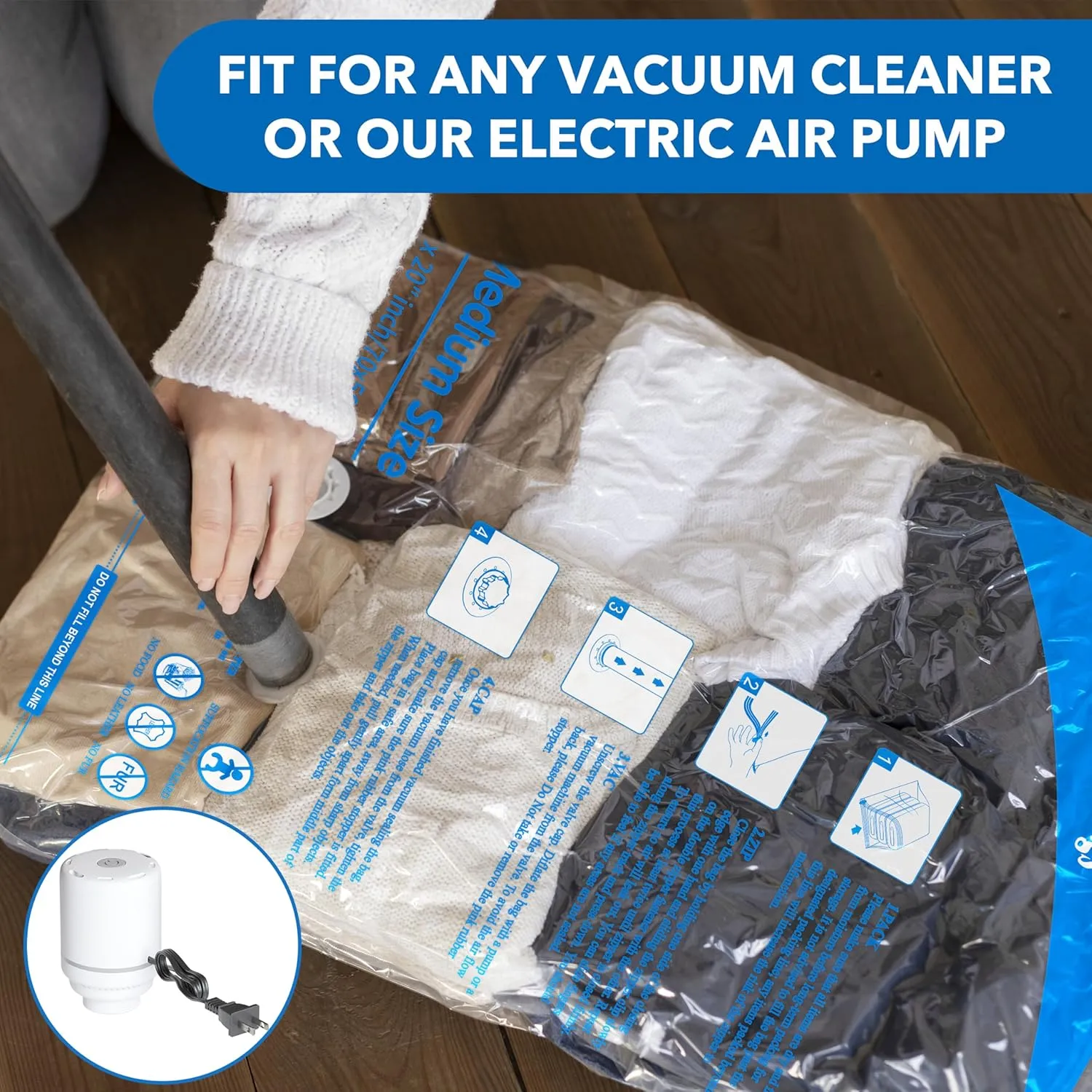 Vacuum Storage Bags with Electric Air Pump 8 Combo (2 Jumbo/2 Large/2 Medium/2 Small), Travel Vacuum Bags For Luggage, Airtight Compression Bags for Clothes, Pillows, Comforters, Blankets, Bedding