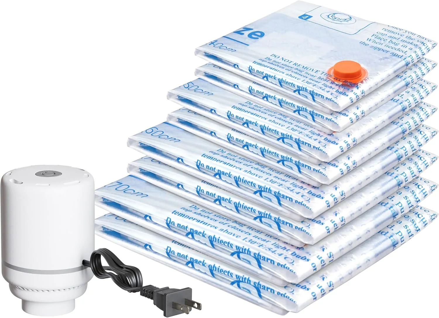 Vacuum Storage Bags with Electric Air Pump 8 Combo (2 Jumbo/2 Large/2 Medium/2 Small), Travel Vacuum Bags For Luggage, Airtight Compression Bags for Clothes, Pillows, Comforters, Blankets, Bedding