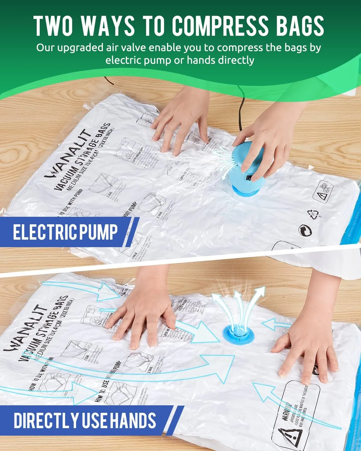 Vacuum Storage Bags with Electric Pump, 28 Pack (5 Jumbo, 5 Large, 6 Medium, 6 Small, 6 Roll Up Bags) Space Saver Bag, Vacuum Sealer Bags for Clothes, Blanket, Duvets, Pillows, Comforters, Travel