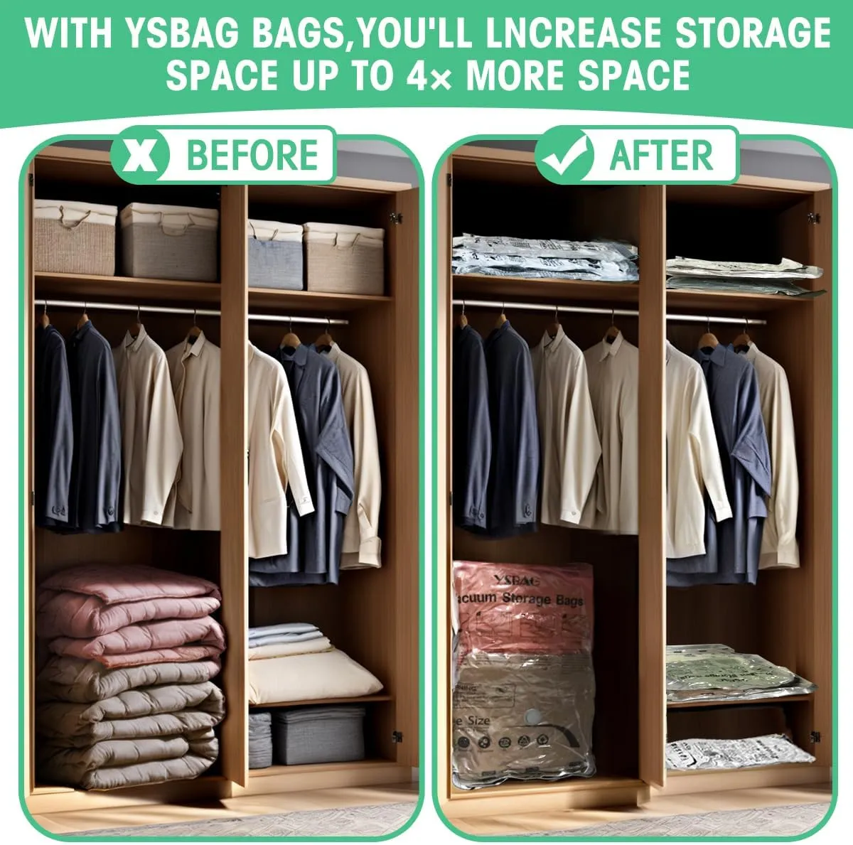 Vacuum Storage Bags With Hand Pump, Vacuum Seal Bags for Clothing,Space Saver Bags for Comforters,Blankets(6 Large)
