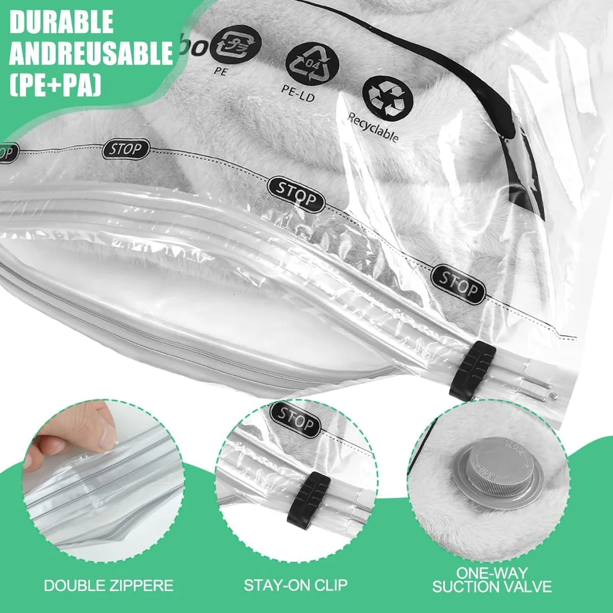 Vacuum Storage Bags With Hand Pump, Vacuum Seal Bags for Clothing,Space Saver Bags for Comforters,Blankets(6 Large)