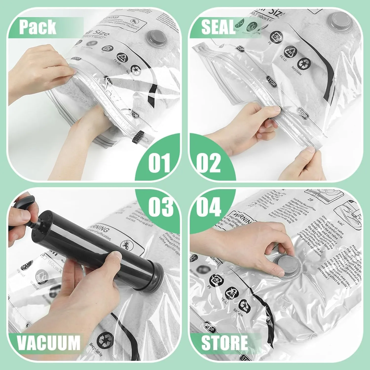 Vacuum Storage Bags With Hand Pump, Vacuum Seal Bags for Clothing,Space Saver Bags for Comforters,Blankets(6 Large)