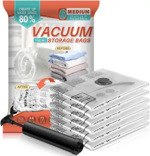 Vacuum Storage Bags With Hand Pump, Vacuum Seal Bags for Clothing,Space Saver Bags for Comforters,Blankets(6 Medium)