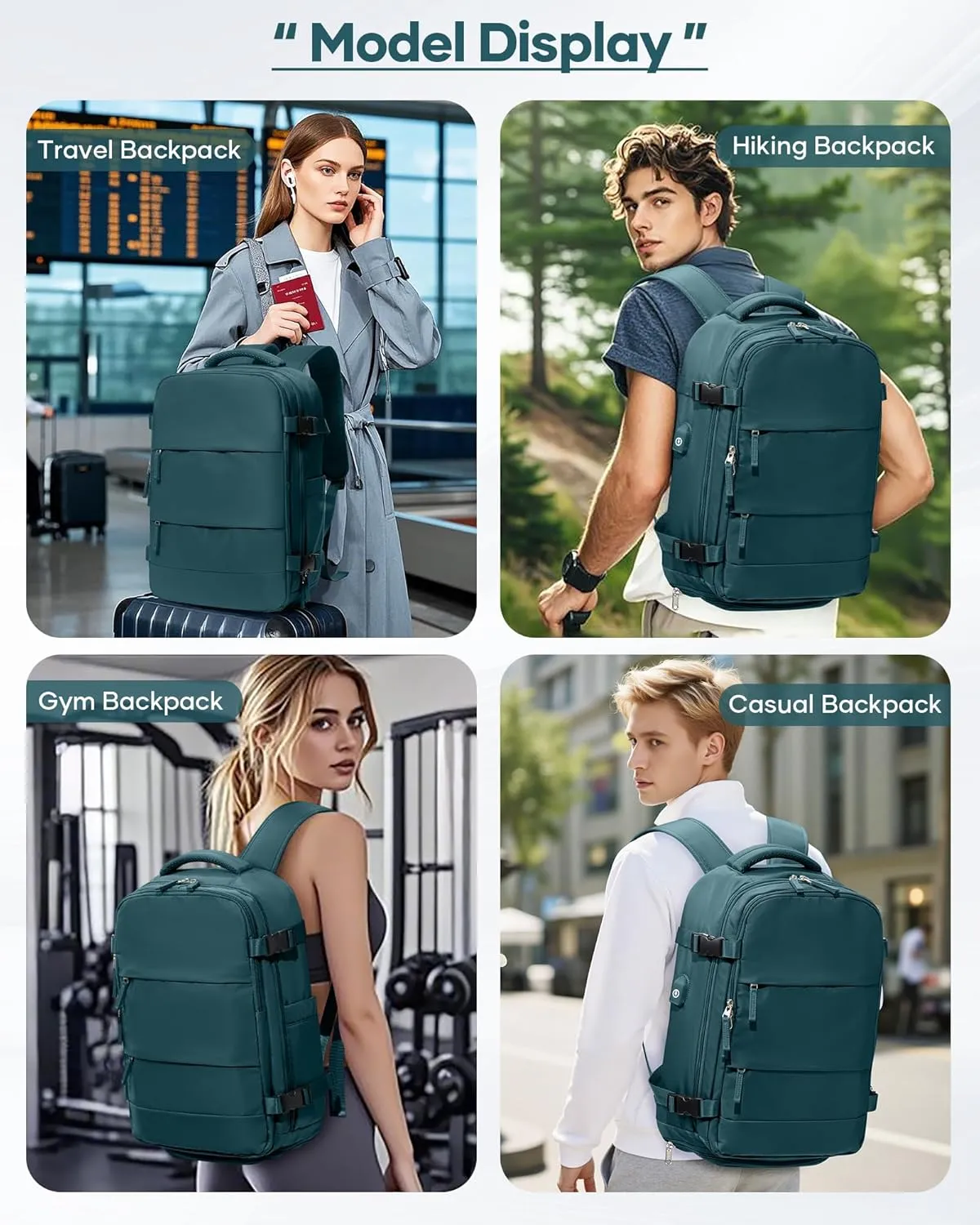 Vacuum Travel Backpack for Women Men, Waterproof Personal Item Bag, Anti-Theft Laptop Daypack for Work Trip Gym with Wet Bag & Shoe Compartment, Peacock Blue